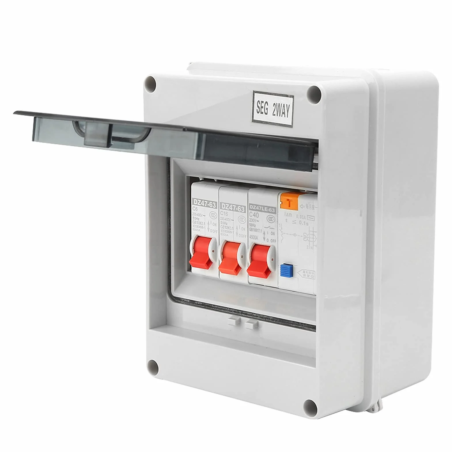 Unidad de Consumo Eléctrica de 2 Vías, 40A con RCD 30mA y 2 MCB 6A/16A, Protección IP65, para Caravanas y Garajes
