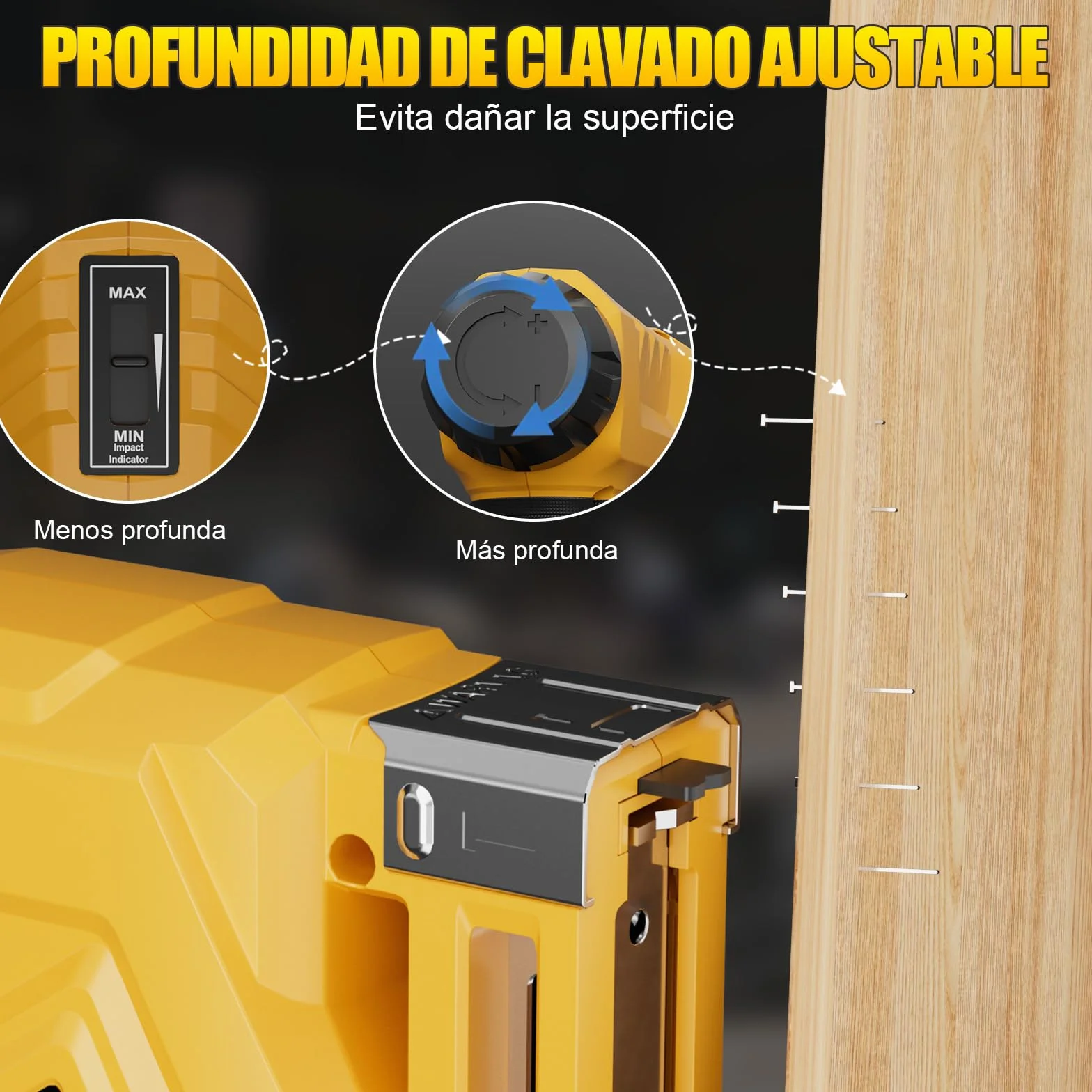 3-In-1 Clavadora Electrica de Clavos - Pistola de Clavos Bateria 21V con 2 x 2.0Ah Baterías, con 1000 Clavos Rectos 18GA, 1000 Grapas en U Tipo 140 y 1000 Grapas en U Tipo 53 para Carpintería