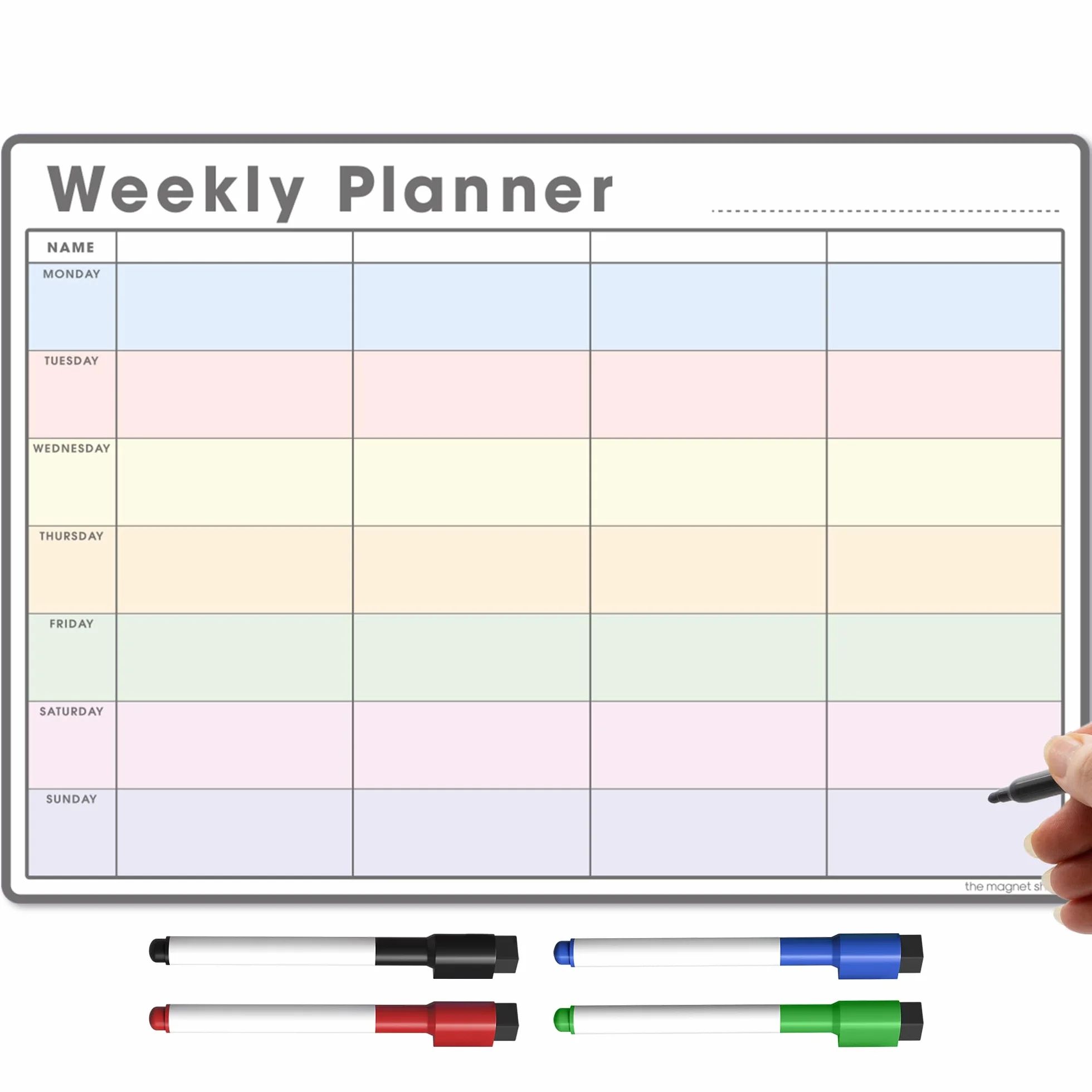TMS Agenda semanal magnética A3 | Pizarra blanca personalizable para tareas y planificación de comidas | 4 bolígrafos magnéticos 42x30cm