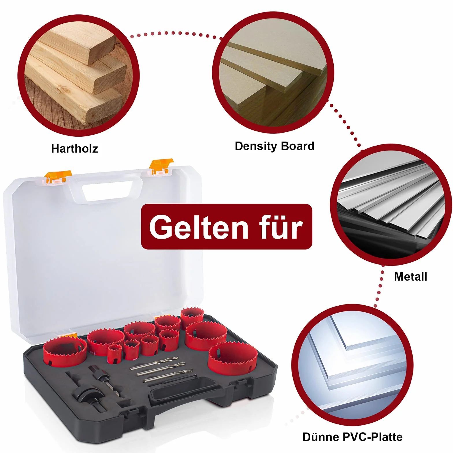 19PCS Juego de Coronas, Meinraum Sierras Perforadoras Bimetal 19-68mm, Conjunto de Broca Perforadora Bimetálica para Taladrar Aluminio, Madera, Tablero de PVC, Plástico y Metal