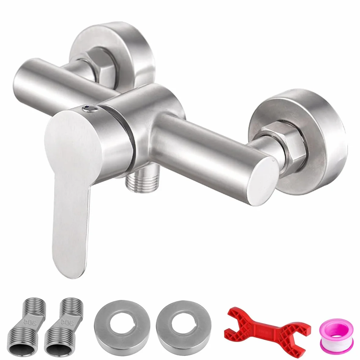 Grifo de ducha de acero inoxidable montado en la pared, mezclador de ducha, control manual, interruptor de válvula de fontanería, grifo de baño para agua fría y caliente