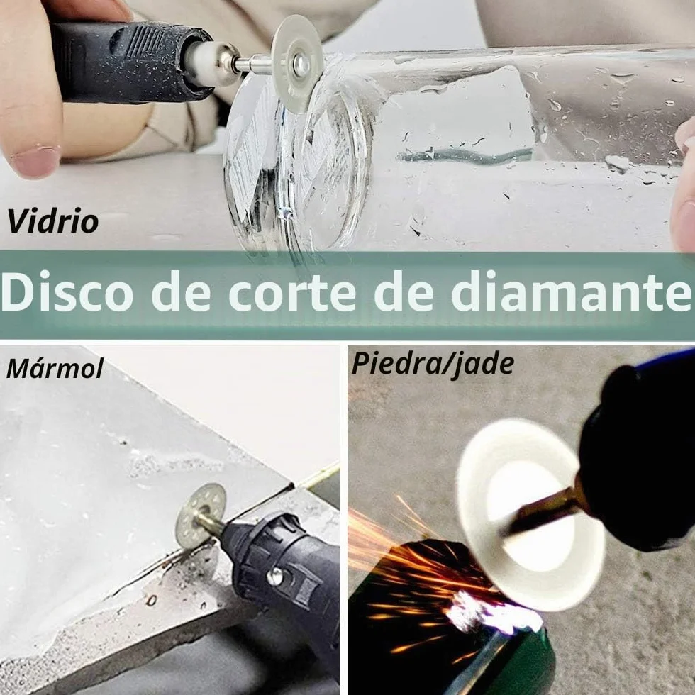 32 Piezas Discos de Corte para Dremel, Disco Corte Diamante & Mini Hoja de Sierra Circular HSS & Mini Disco de Corte de Resina (3mm Mandril) para Madera, Vidrio, Plástico, Piedra, Metal