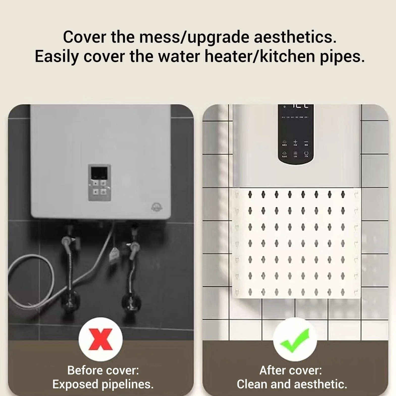 Cubierta para tubo calentador de agua de gas, estante de almacenamiento de pared con panel perforado para la organización de la capacidad, fuerte capacidad de carga sin instalación (L)