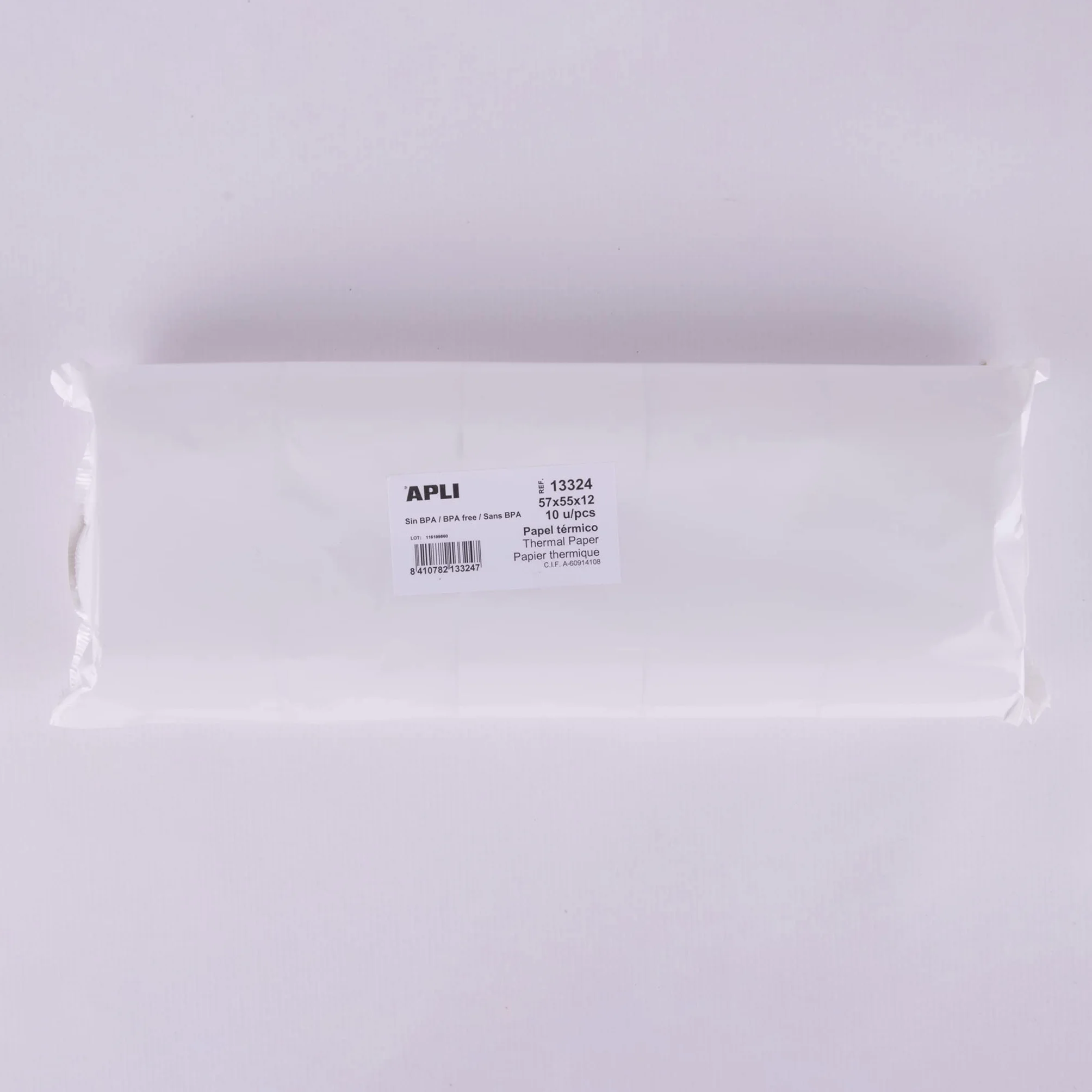 APLI 13324 - Pack de 10 Rollos de Papel Térmico de 57 X 55 X 12 Mm - Papel para Tickets de Datáfonos, Cajas Registradoras y Tpv - Sin Bpa