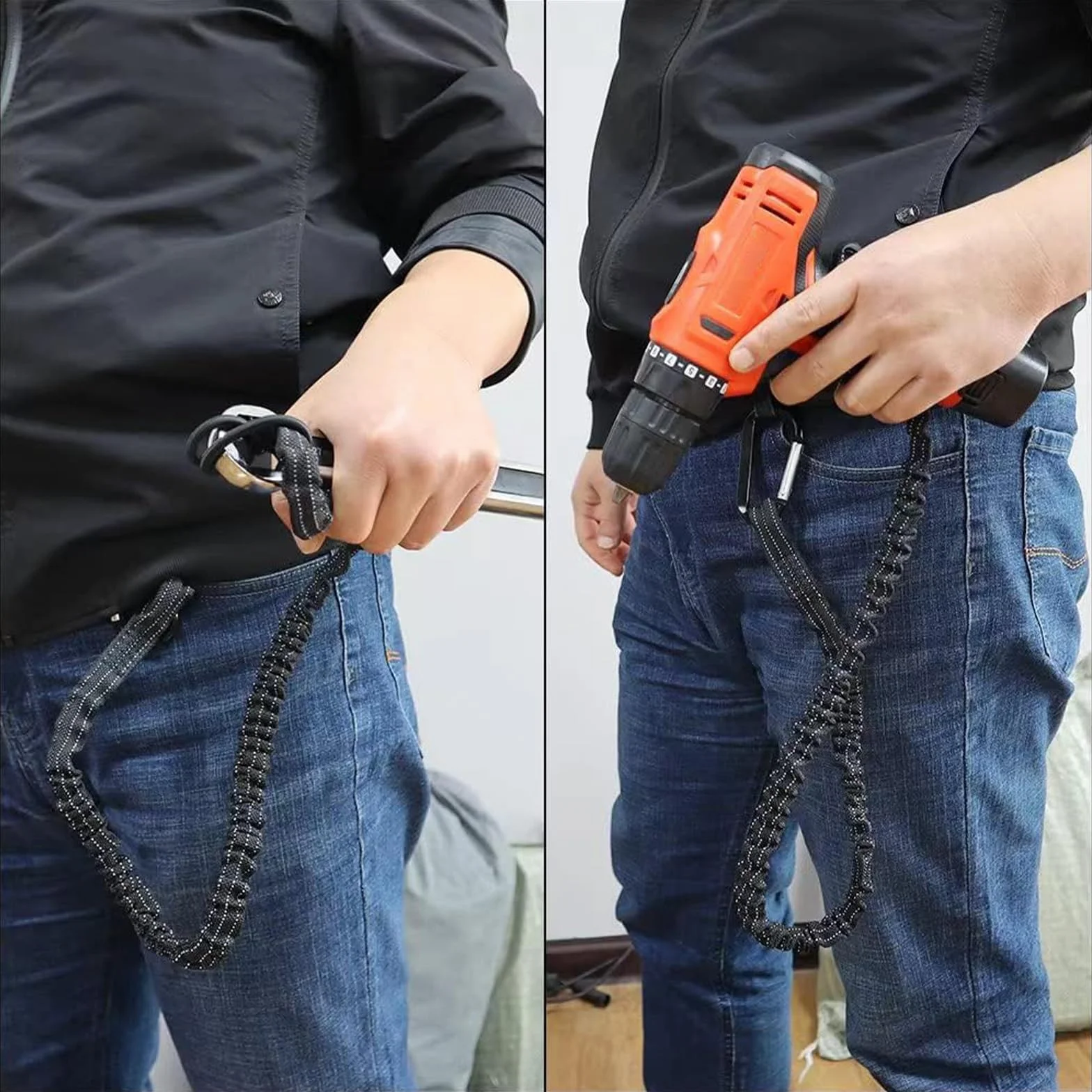 Herramientas de seguridad con mosquetón, cuerda extensible para altura