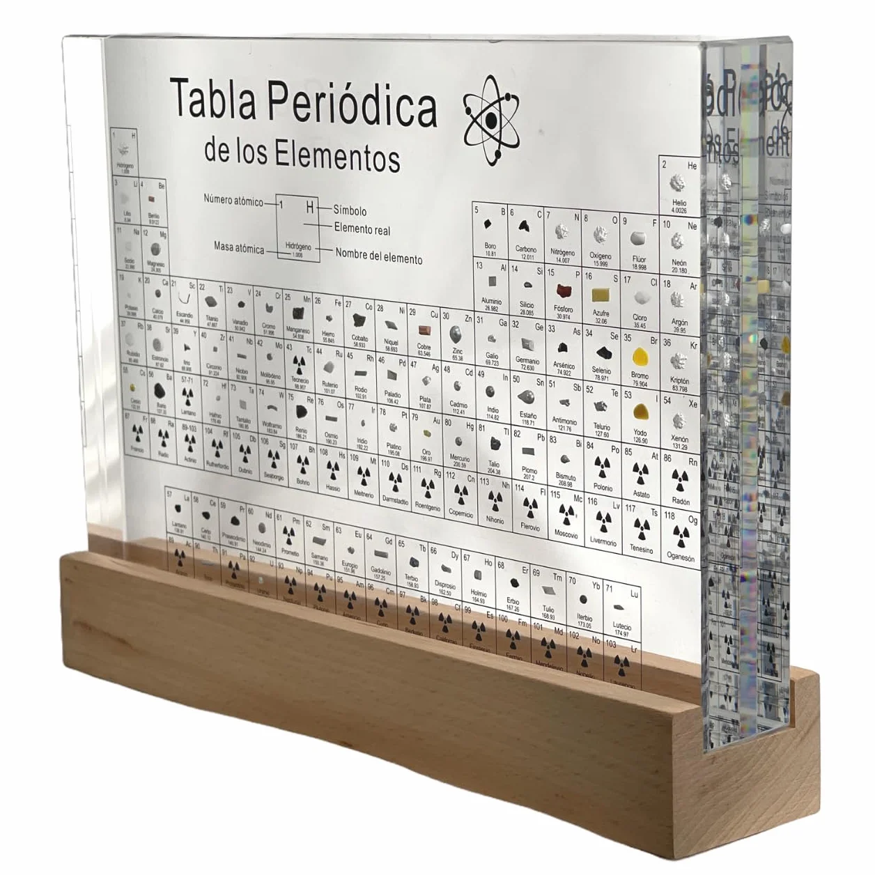 Tabla Periódica en Español Grande con Elementos Reales (21x16x4) - Póster Resina Transparente - Regalo Química