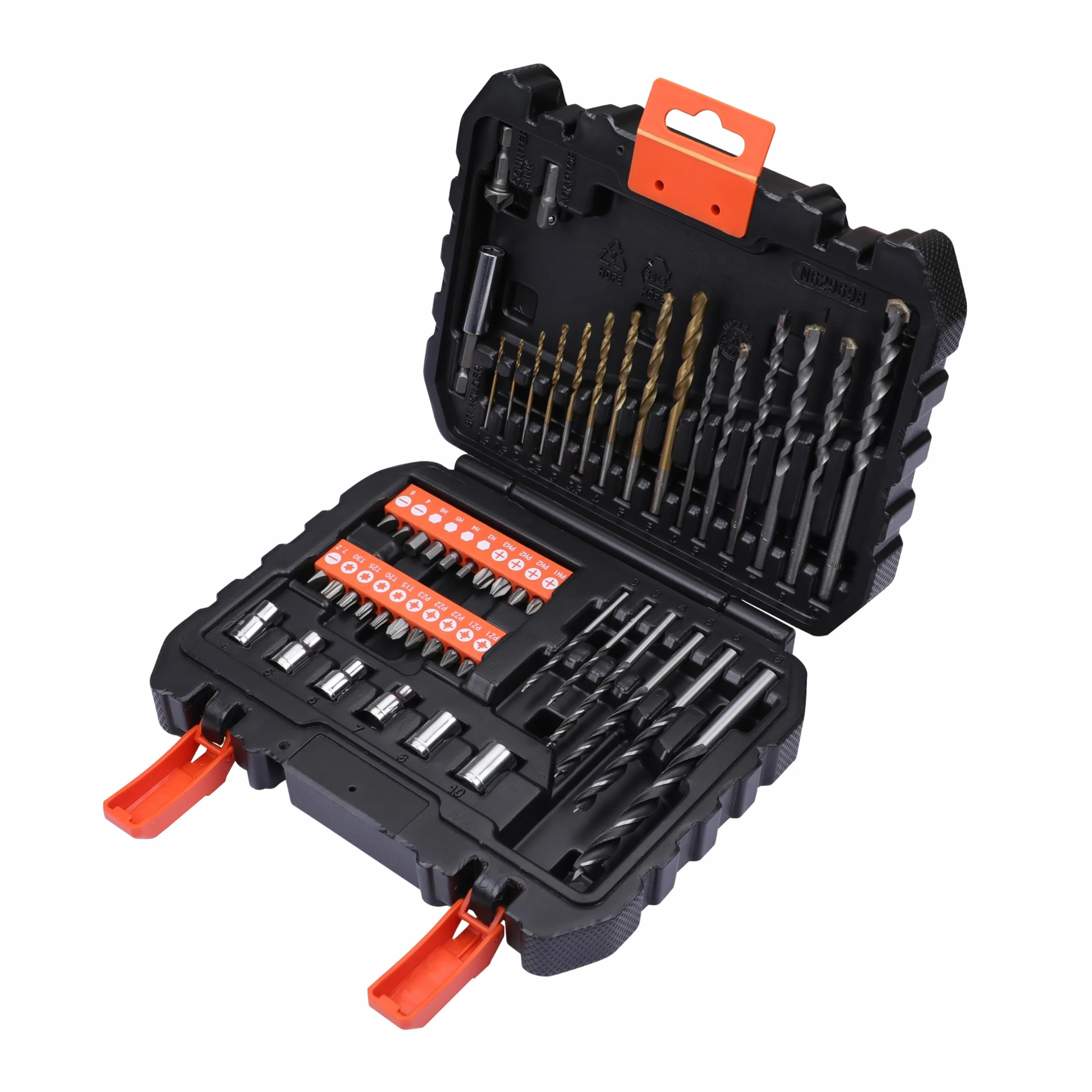 BLACK+DECKER Set de 50 Piezas para Atornillar y Taladrar: Brocas para Metal, Mampostería y Madera, Puntas de Atornillar, Llaves de Vaso, Adaptadores, Maletín Incluido,A7188-XJ