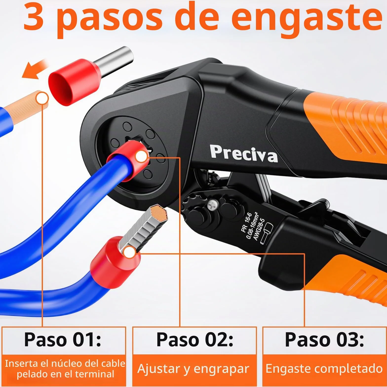 Preciva Crimpadora Terminales Electricos 0,08-16 mm² con 1500 casquillos, Juego de alicates de corte, ajustables, para la industria, Alicates de corte bricolaje