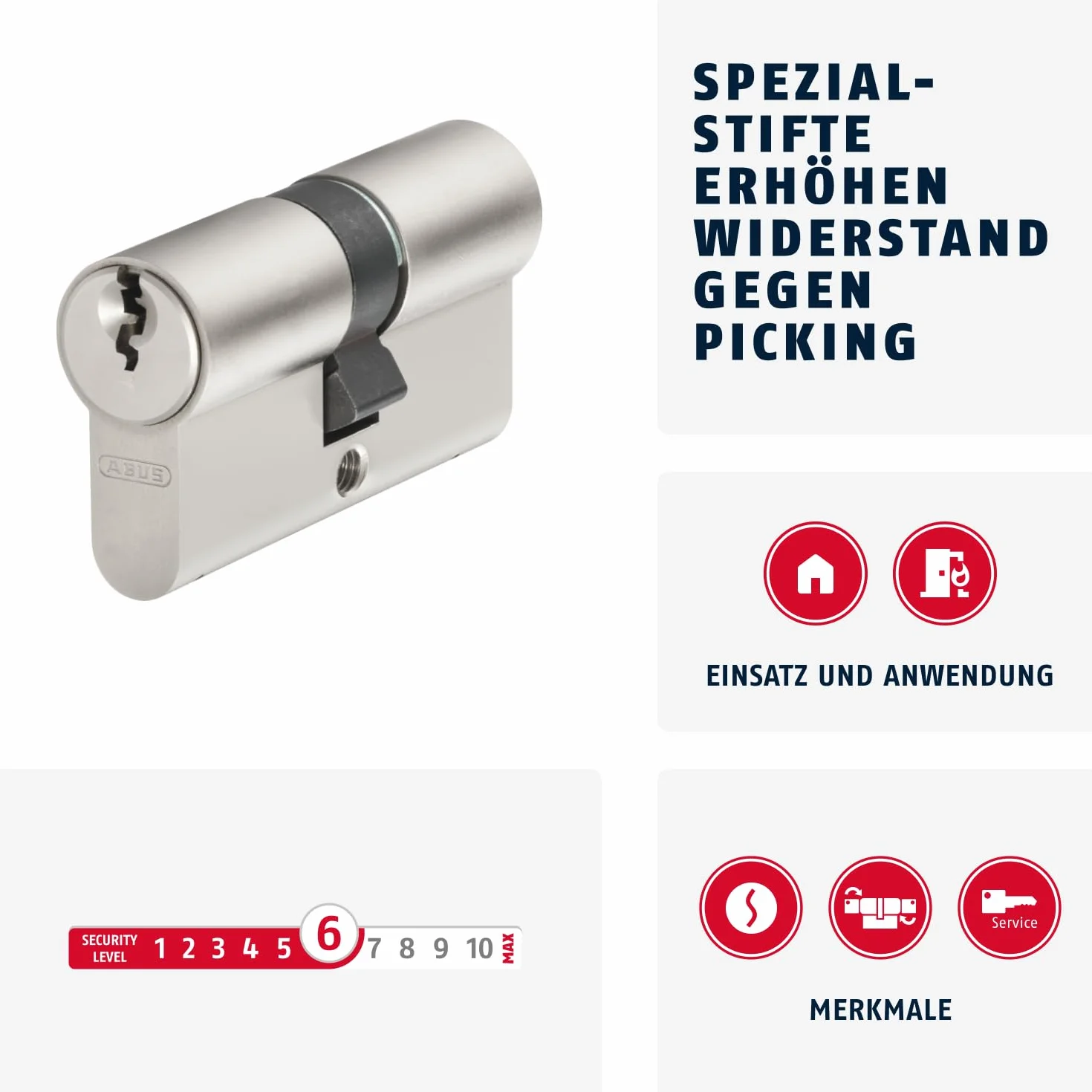 ABUS Cilindro de perfil E30NP 40/40 - cerradura para puertas con función de emergencia y seguridad, incluye 5 llaves - nivel de seguridad ABUS 6