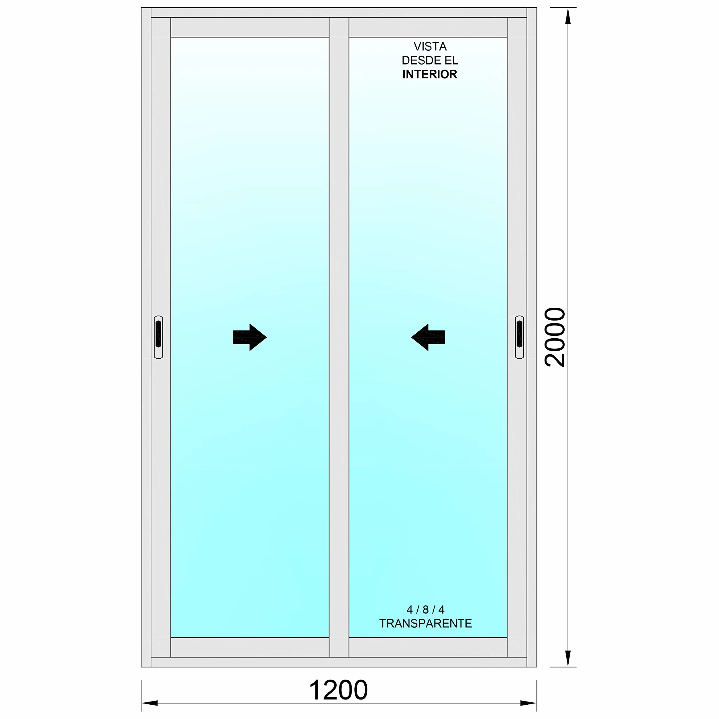 Ventanastock Puerta Balconera Aluminio 1200x2000 Corredera 2 hojas y marco preparado en kit
