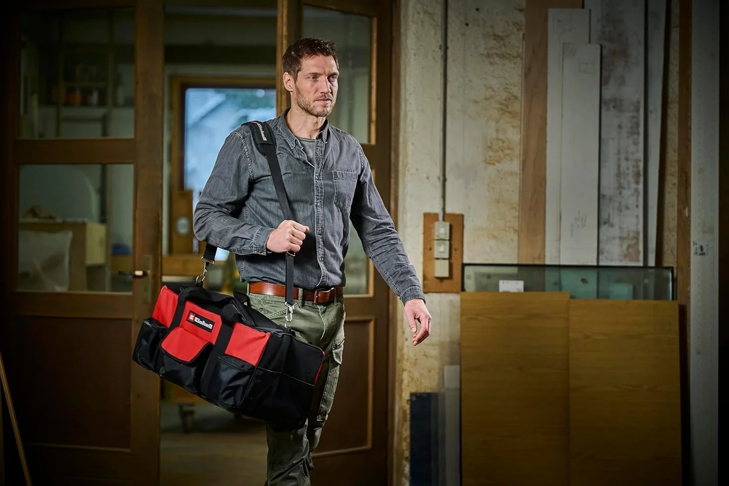 Einhell Original Bolsa Bag 56/29 | para herramientas y accesorios | máx. 25 kg | fondo reforzado | correa transporte | asa | 52 x 29 x 25 cm | 12 compartimentos