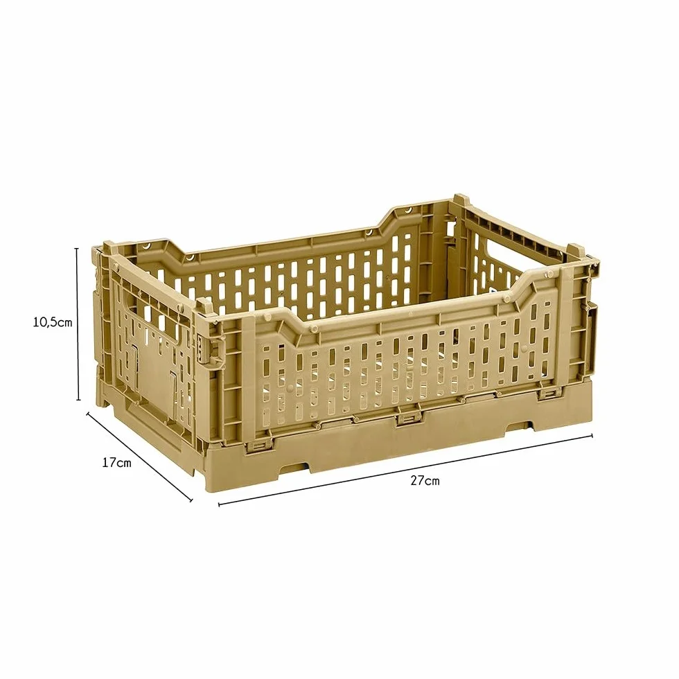 Lote de 4 cajas de almacenamiento plegables 27x17x10,5 cm Plástico amarillo con asas