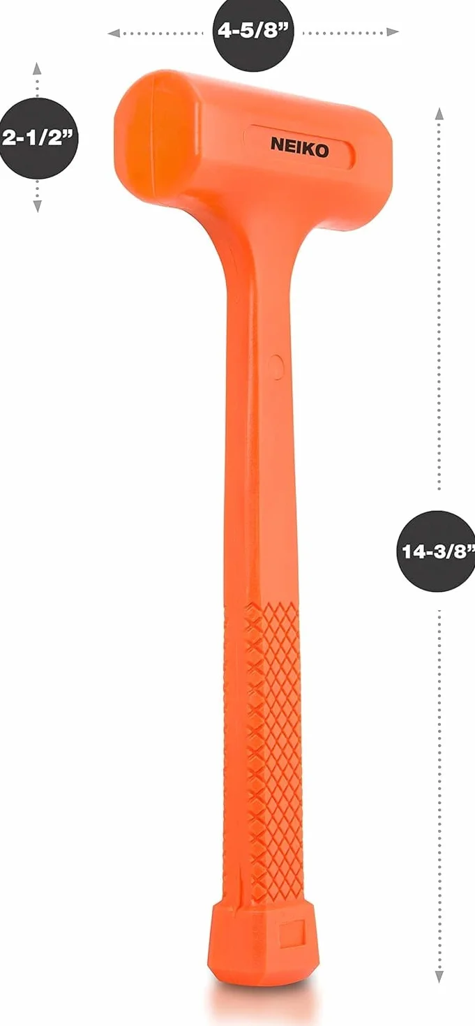 Neiko 02848A - Martillo de soplado muerto de 3 libras, color naranja neón | Moldeado unibody | Agarre a cuadros | Resistente a chispas y rebote