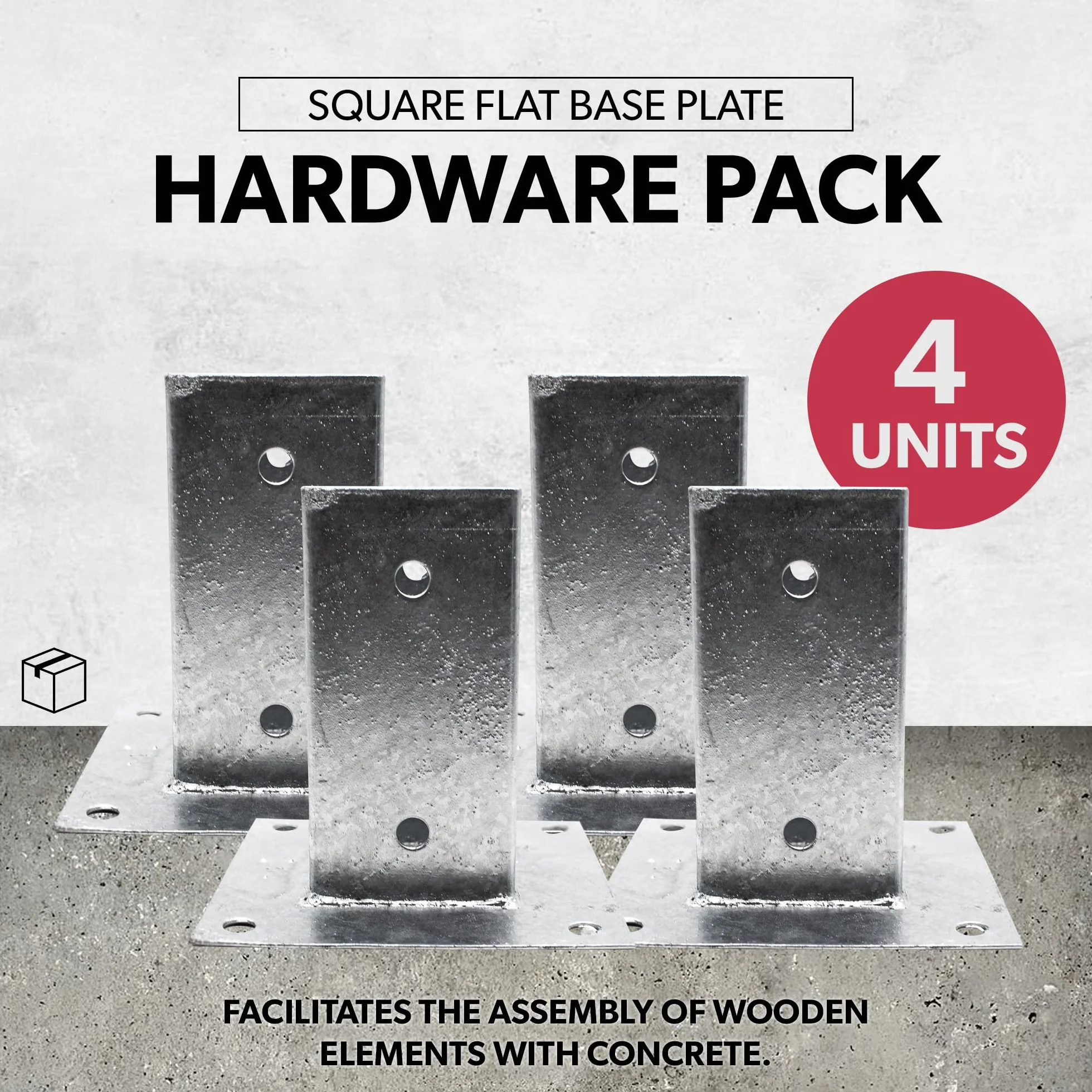 DOJA Barcelona | Anclaje Poste Cuadrado | PACK4 | 71x71mm | Acero Galvanizado | Base Poste con Base Atornillable | Anclaje Cuadrado para Postes de Madera, Vallas para Jardin, Cenadores, Barra Cortinas