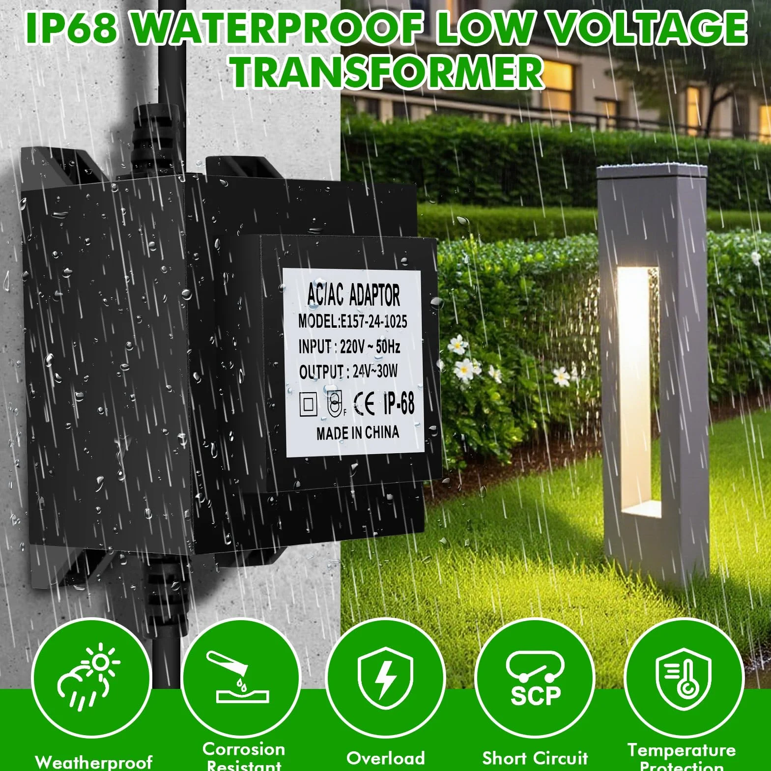 BuyWeek Transformador 220v a 24v Transformador de Potencia LED CA 24 V/30 W protección contra sobrecargas, sobrecalentamiento y cortocircuitos, apto para iluminación LED y bombas de estanque