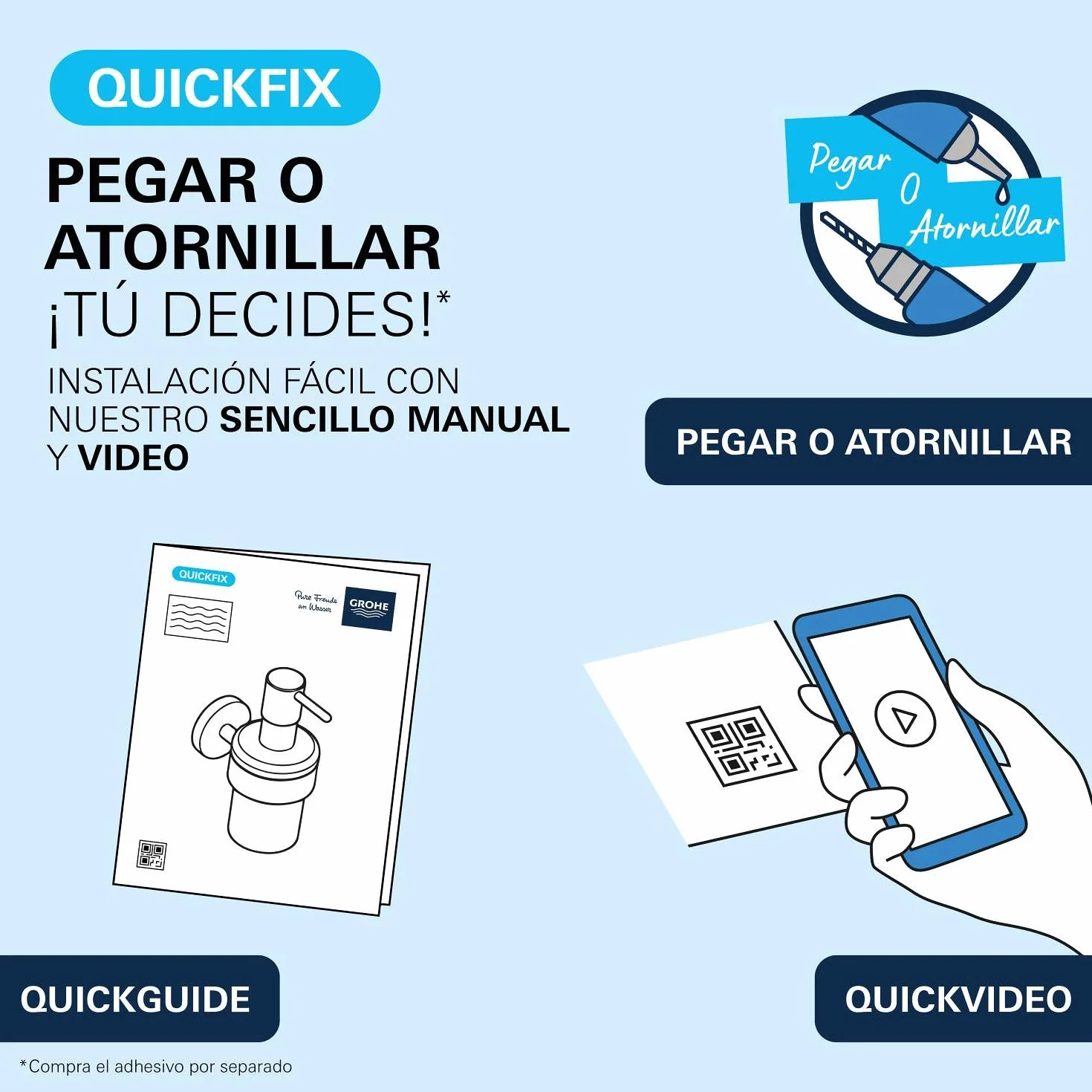 GROHE Start Cube QuickFix - Colgador de baño individual, cromo, para pegar (pegamento QuickGlue A1) o atornillar, ref. 40961000