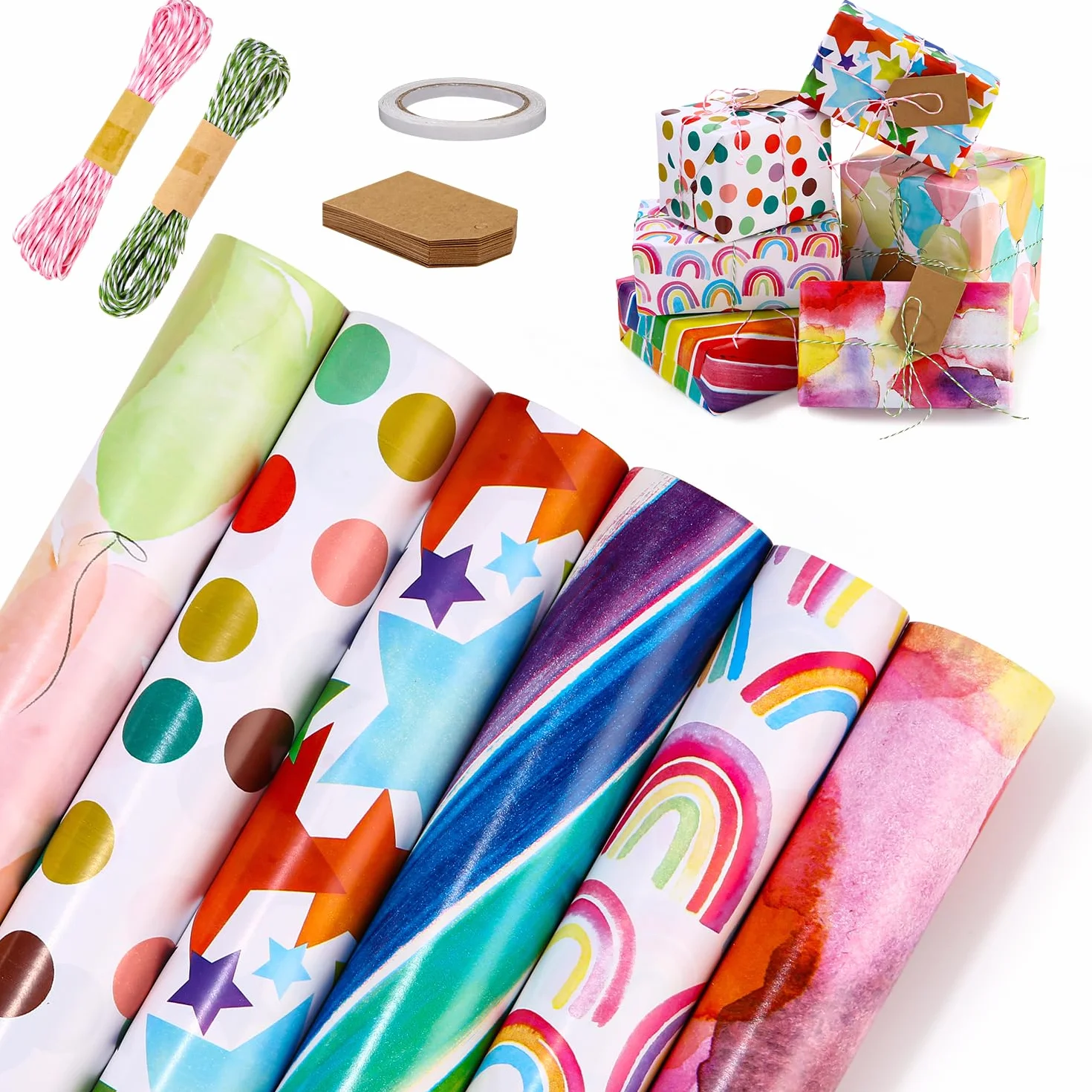 Papel de Regalo 6 Rollos 43x300cm para Navidad, Cumpleaños
