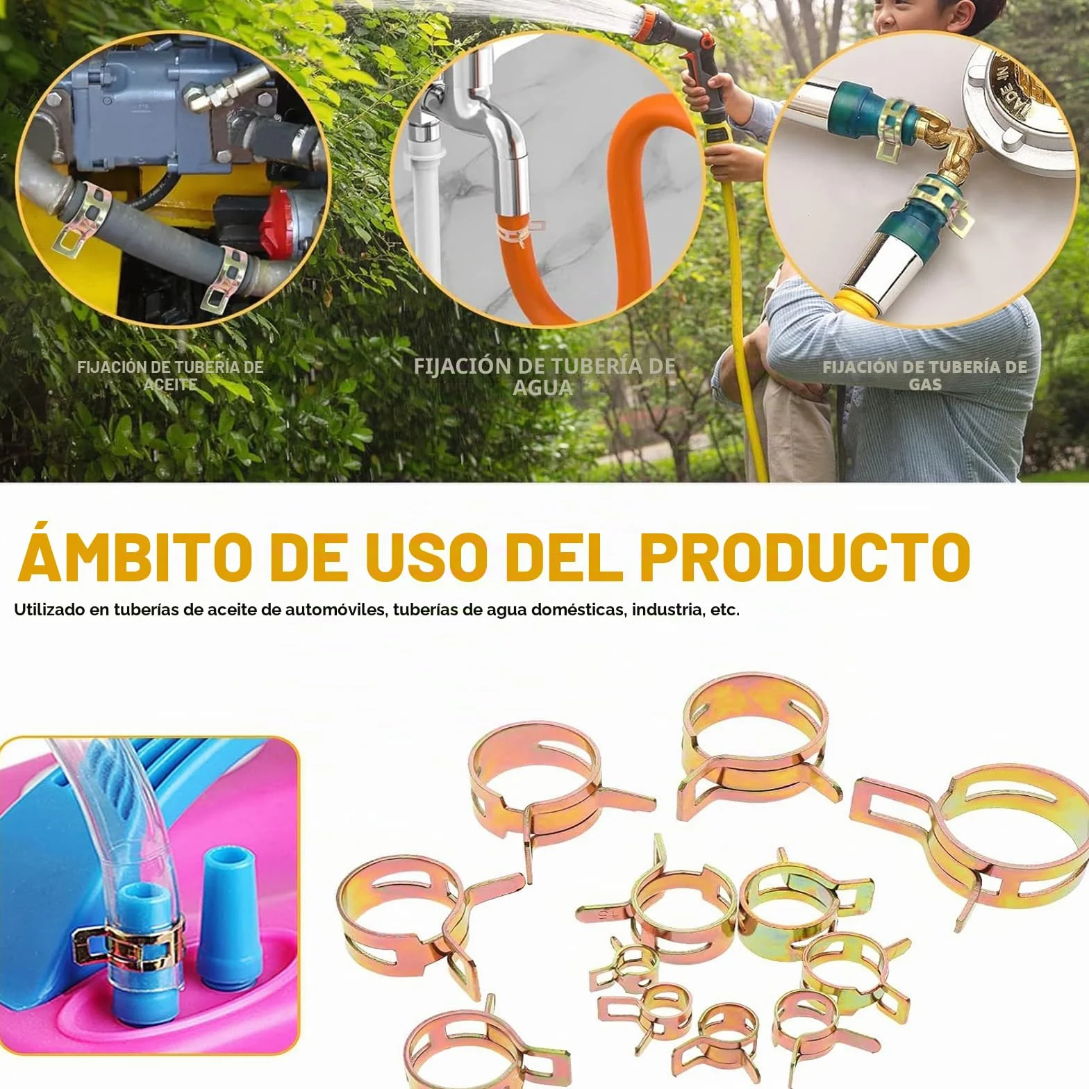 HSEAMALL 100 abrazaderas de resorte, clips de línea de combustible, tubo de aire, tubo de agua, abrazadera de manguera de vacío de silicona, 6-22 mm, 10 tamaños
