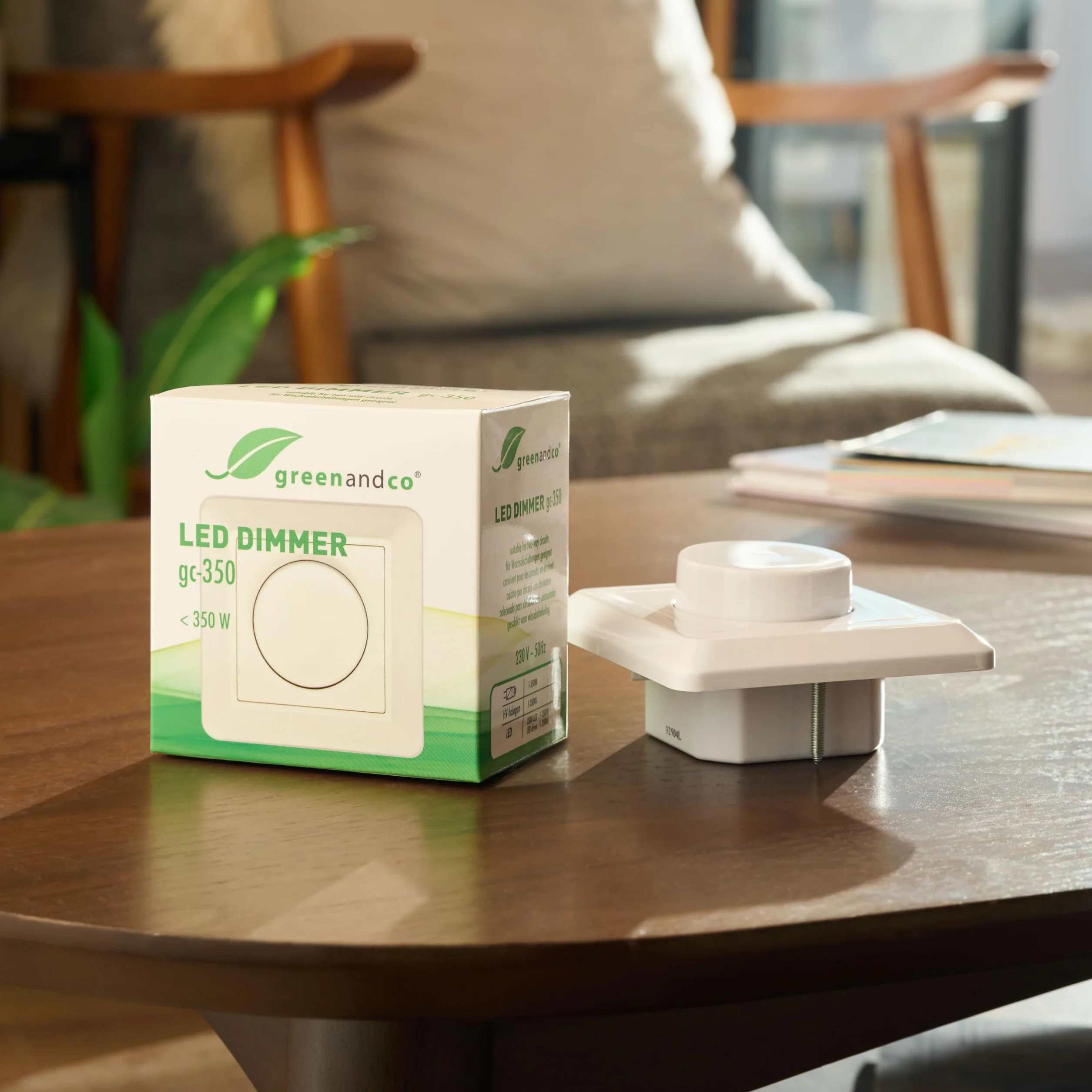 greenandco gc-350 regulador de intensidad LED giratorio | 1-350 W | también adecuado para circuitos con conmutador | función de disparo programable | empotrable | blanco