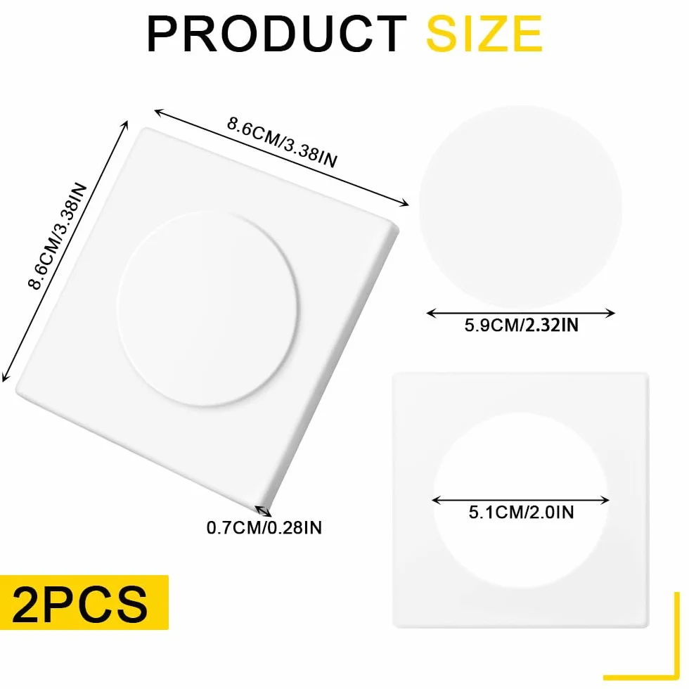 2Pcs Placa de Pared Decorativa,86 x 86 mm, Autoadhesivas Tapa Ciega Enchufe Pared, Cubierta para Enchufes con Orificio Extraíble para Enchufes o Interruptores no Utilizados(Blanco)