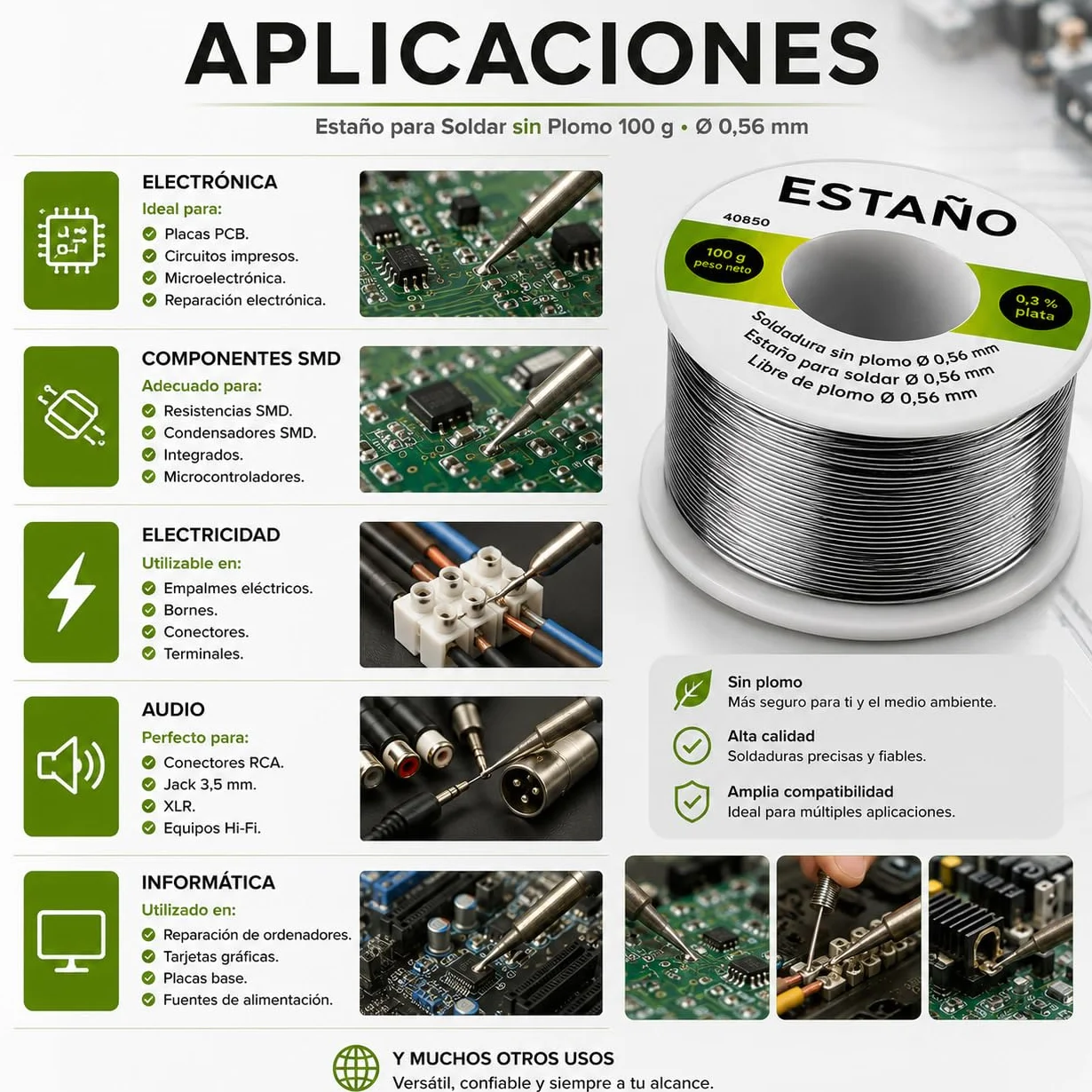 CABLEPELADO Estaño para Soldar Sin Plomo 100 g Ø 0,56 mm con 0,3% Plata | Hilo de Soldadura para Electrónica, PCB, SMD y Reparaciones Eléctricas | Compatible RoHS