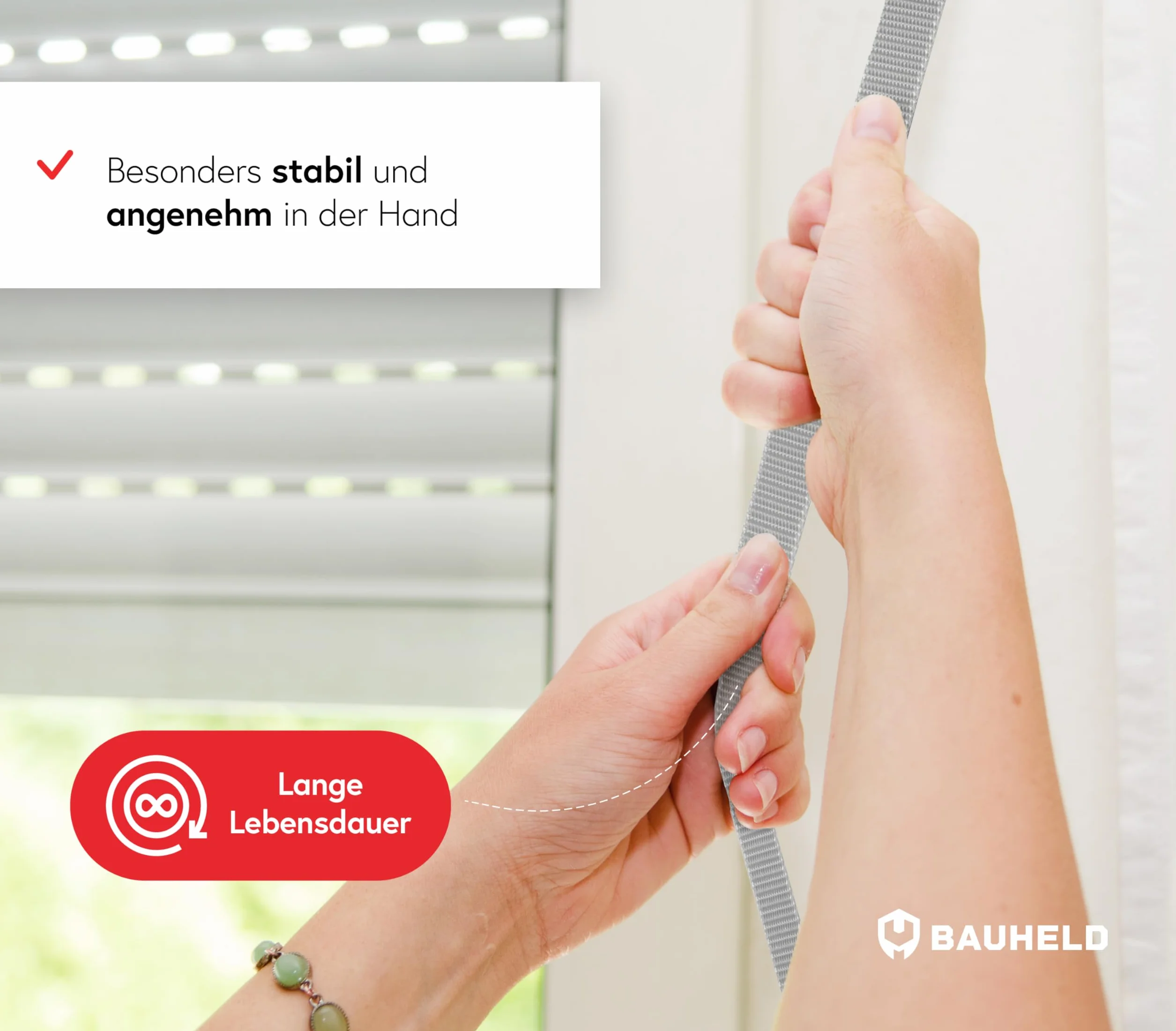 Bauheld - Correa de Persiana 23 mm para Puertas y Ventanas, Fabricado en Alemania, Cinta Gris de Alta Resistencia y Estabilidad UV