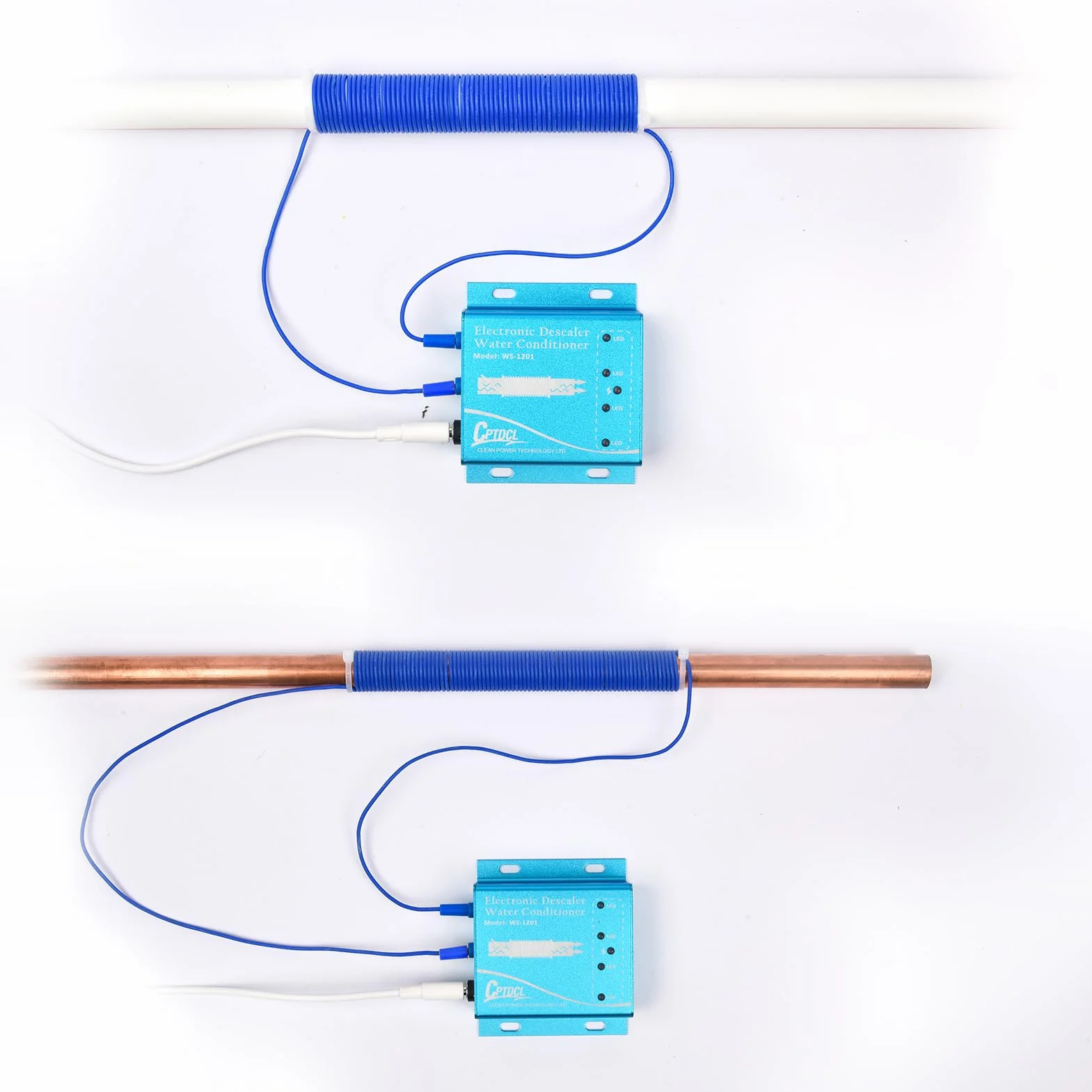 Sistema Descalcificador Electrónico de Agua sin Sal, Acondicionador para Agua Dura, Reduce Incrustaciones, para Todo Tipo de Mangueras Hidráulicas,9V,Dureza del agua: 10-12.5GPG (azul)