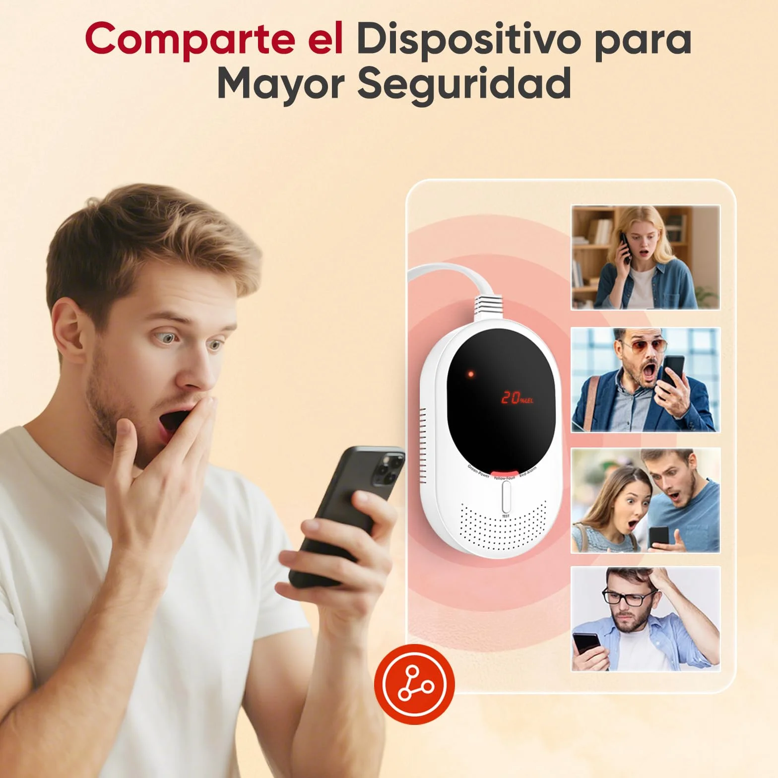 PHYSEN Detector de Gas y Monóxido de Carbono WiFi con Pantalla LED, Certificado EN 50291/EN 50194, Compatible con Alexa/Google Home