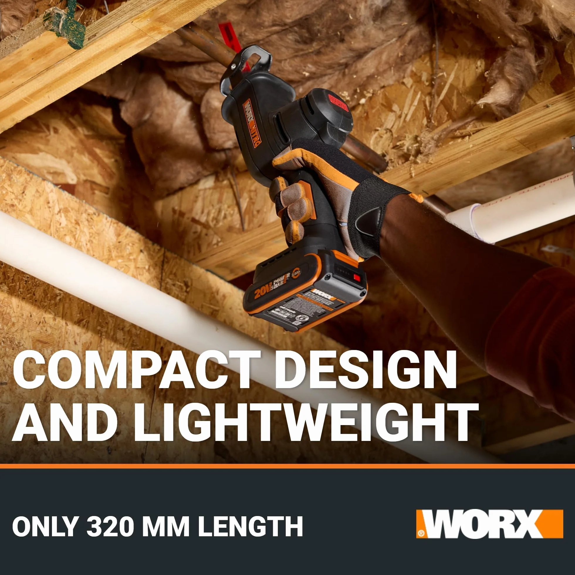 WORX | Sierra sable compacta WX501.9, 20V, Power Share, insercción universal, sin batería ni cargador