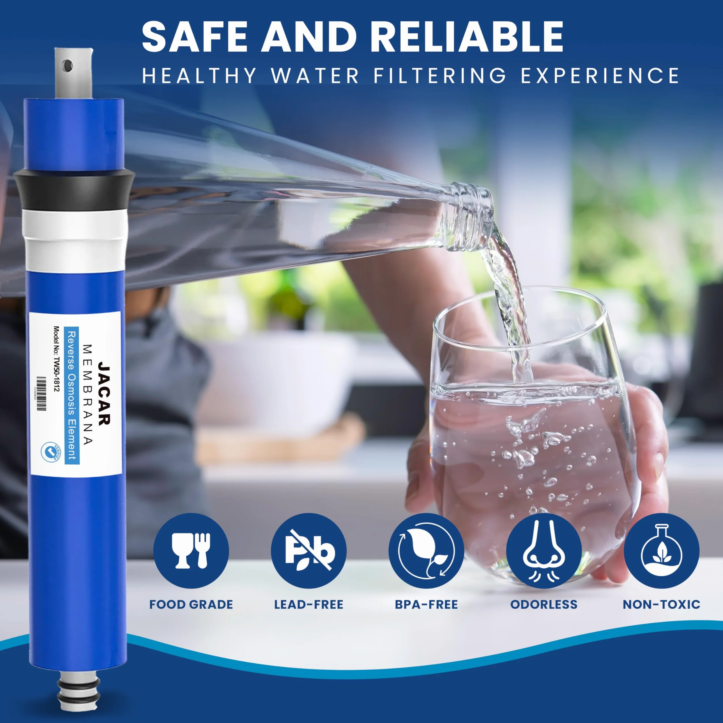 JACAR Membrana Osmosis Inversa de 50 Gpd Compatible con Filtros Osmosis Inversa 5 Etapas. Recambio Universal de Membrana para Equipos de Agua Domestica para Tratamiento del TDS