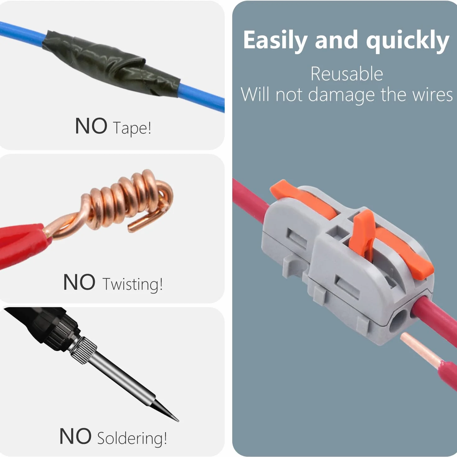 Conectores Eléctricos 1 Entrada 2 Salida, Empalme Compacto para 0,2-4mm² Cables