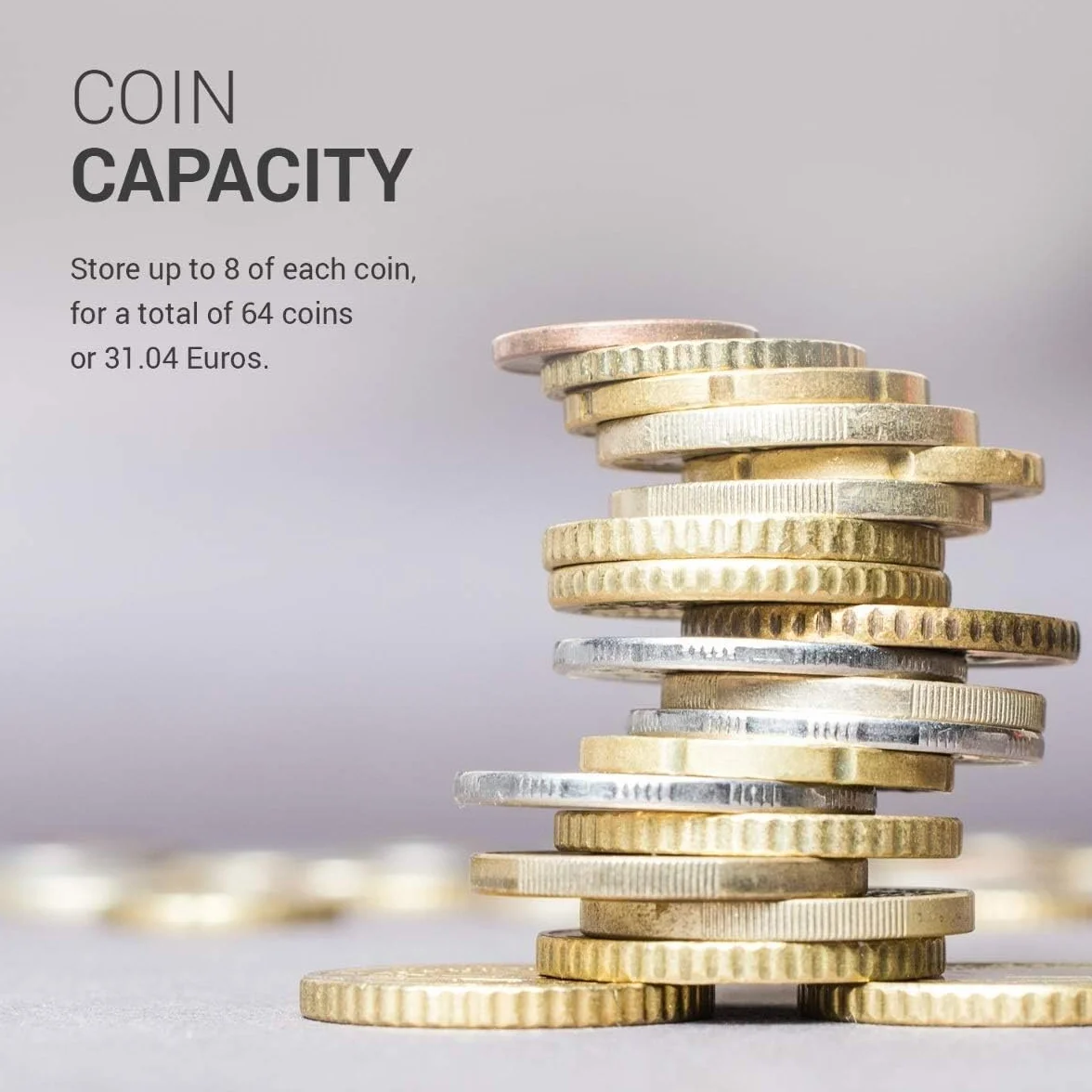 TECHZOCO Porta Monedas Euro, Estuche para Monedas, Dispensador, 8 Compartimentos, Plástico Negro