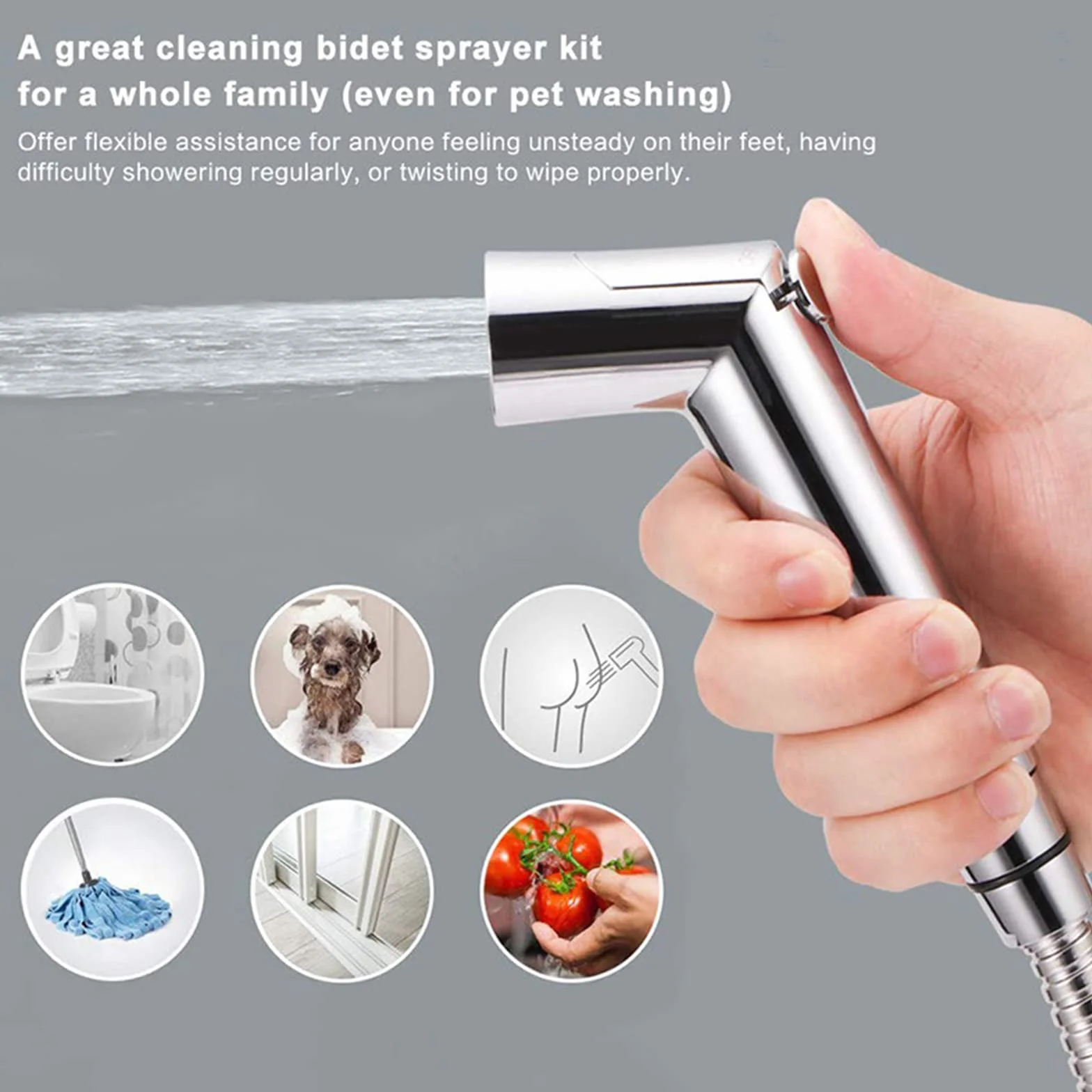 Rociador de Bidé de Mano Ajustable Cabezal Ducha Bidet Sprayer para WC Baño Mascotas Higiene Personal