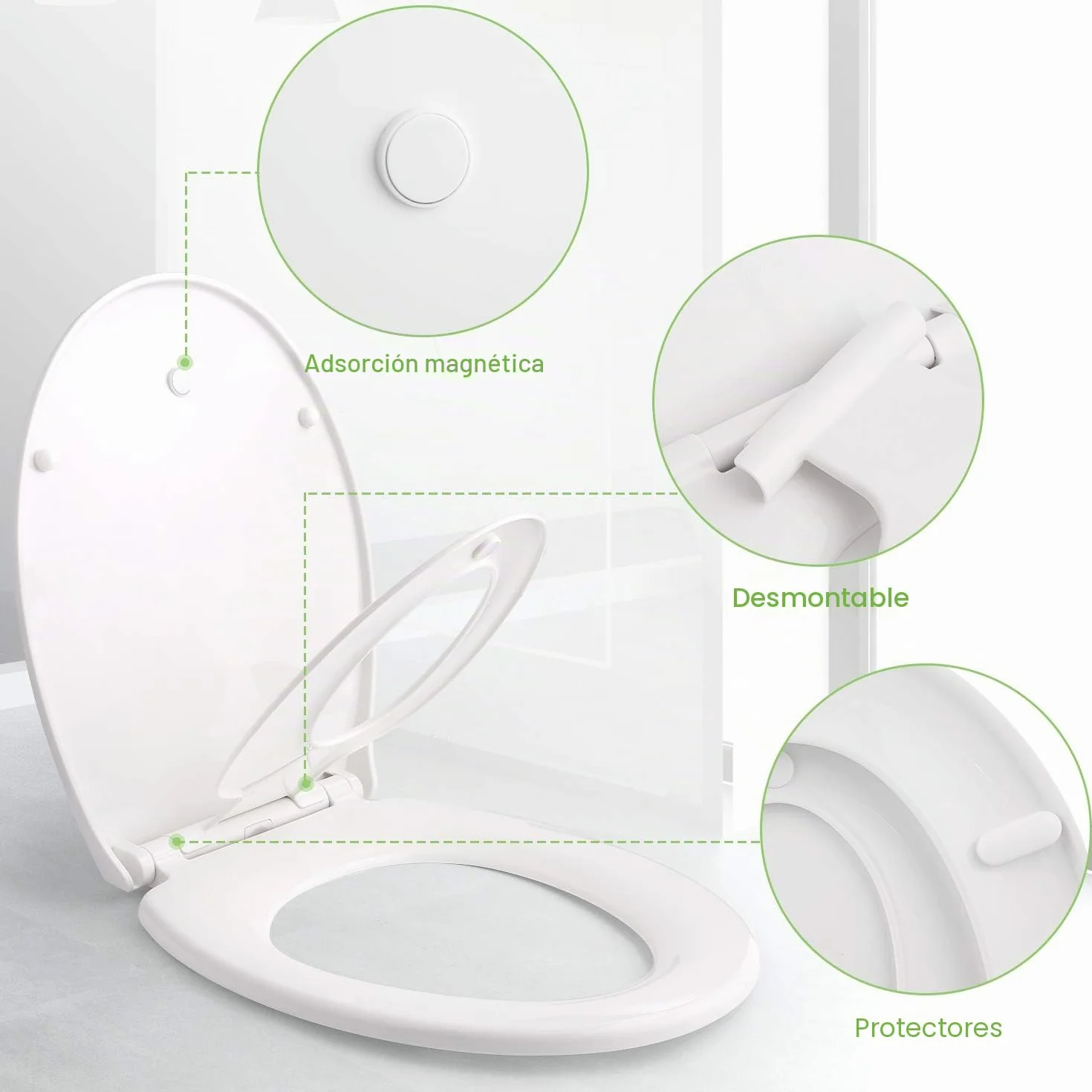 Himimi Asiento de Inodoro para Familia, Tapa WC Universal para Familia 2 en 1, Tapas de Water Cierre Suave Lento, adultos y niños en forma ovalada y rápida de instalar (447 x 371 x 55 mm)