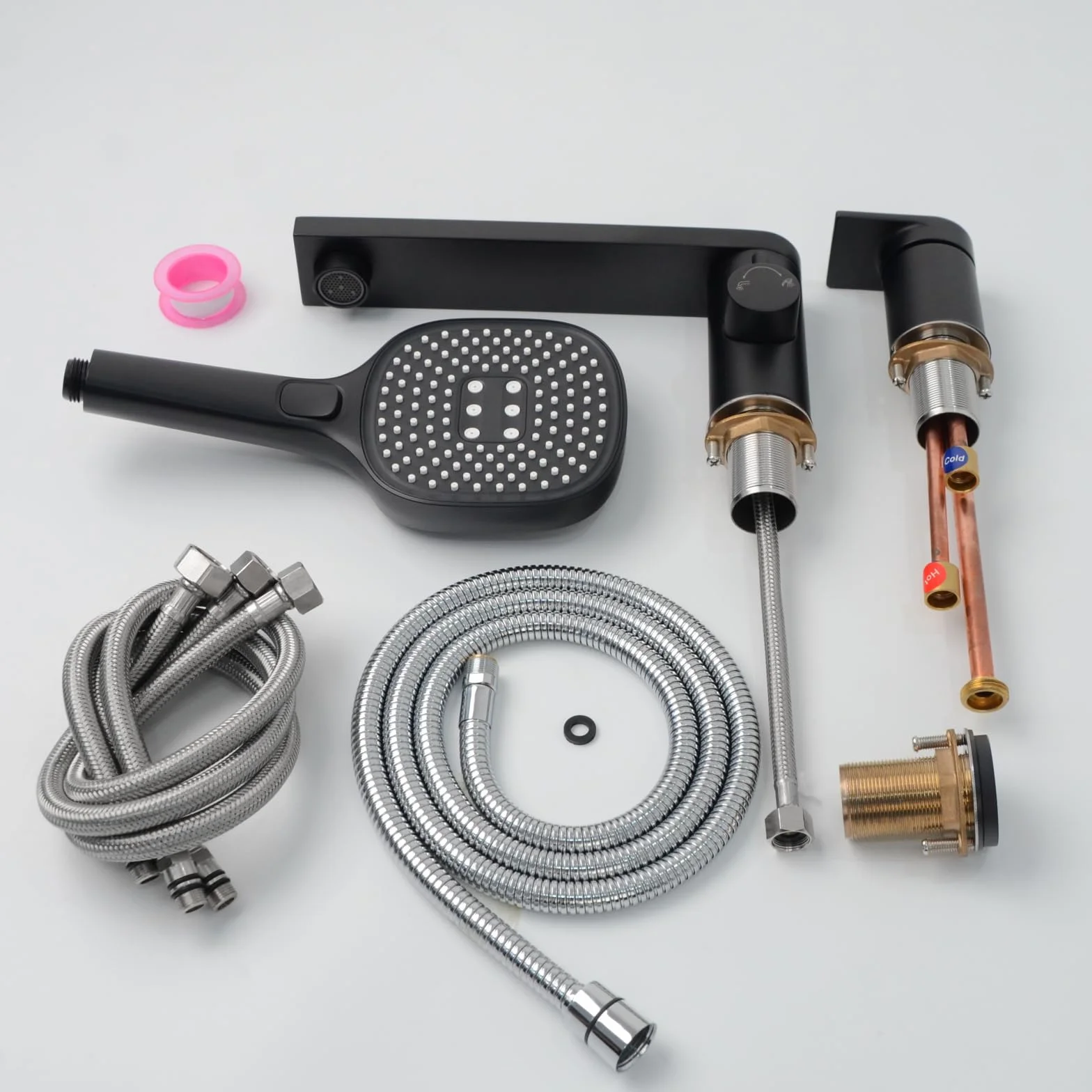 PHASAT Grifo Bañera 3 Orificios Mezclador Latón Negro Mate PTBB20E