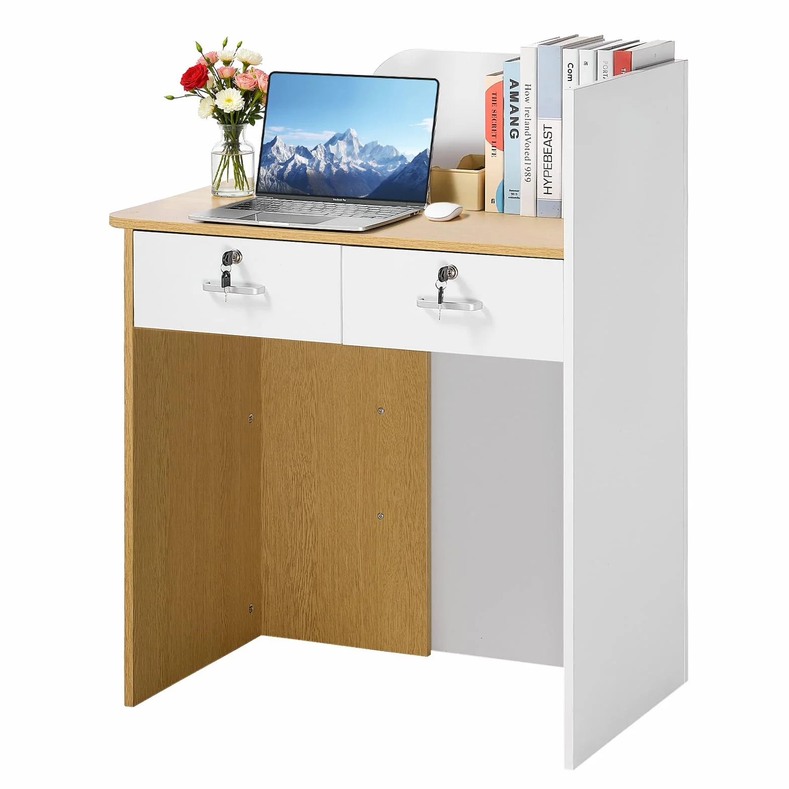 VEVOR Mostrador de Recepción 80 x 45 x 100 cm Mesa con Luz LED y 2 Cajones