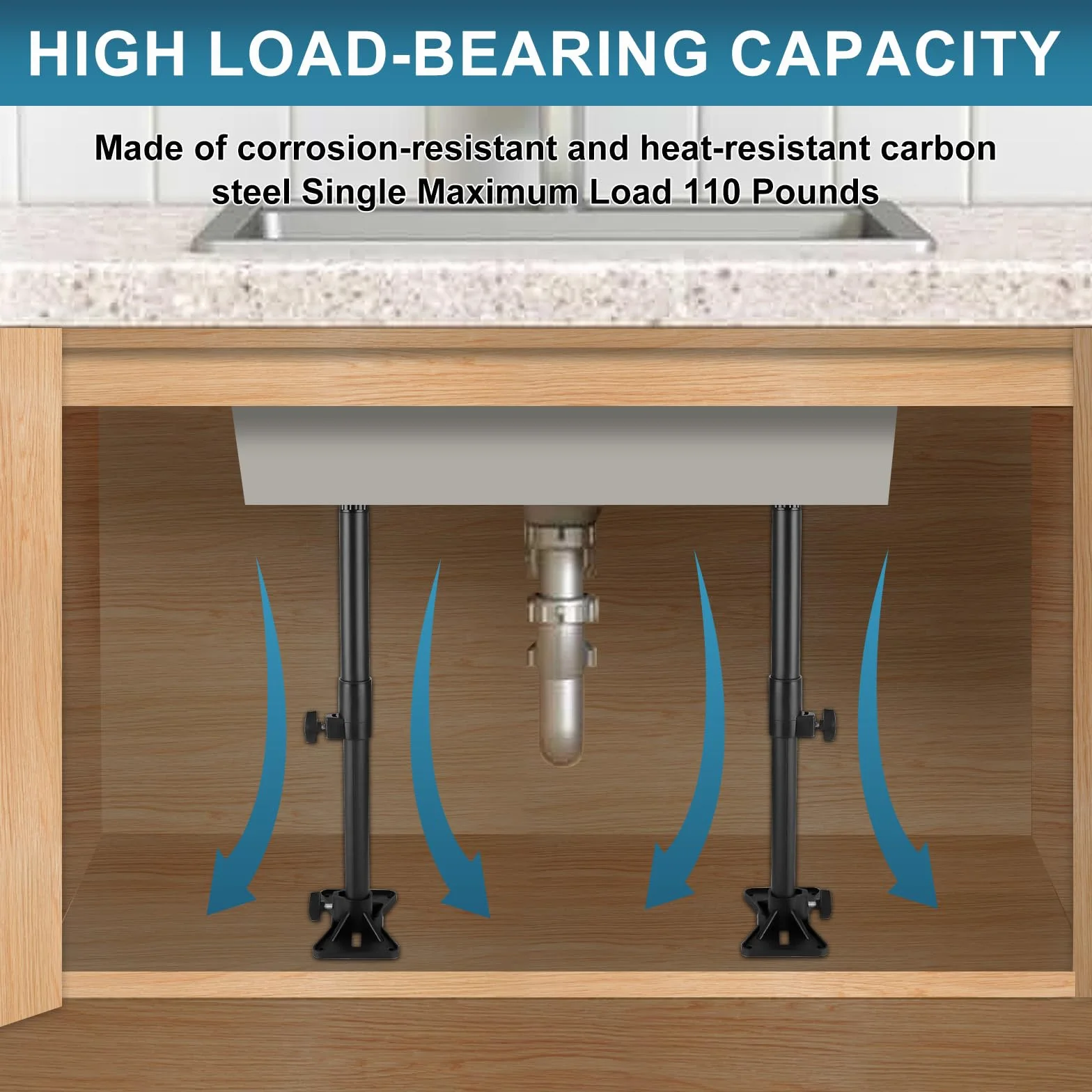 2 soportes para fregadero de montaje inferior, patas de soporte de fregadero ajustables de acero inoxidable de 35 a 60 cm, para cocinas y baños