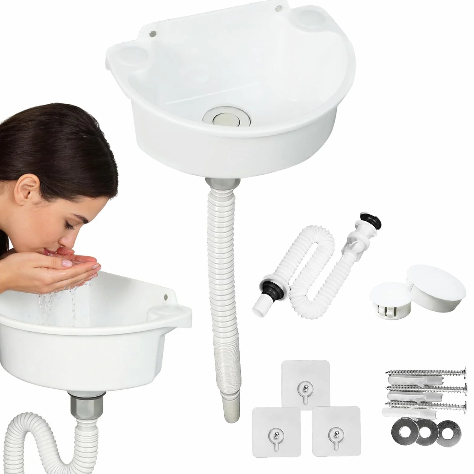 Fregadero Utilitario De PláStico, Lavabo Semicircular Pared Con Tubo De DesagüE 75cm Ahorra Espacio 29,5x21x10,5 Cm Para BañOs Aseos De Invitados Jardines Campings Y Obras De ConstruccióN