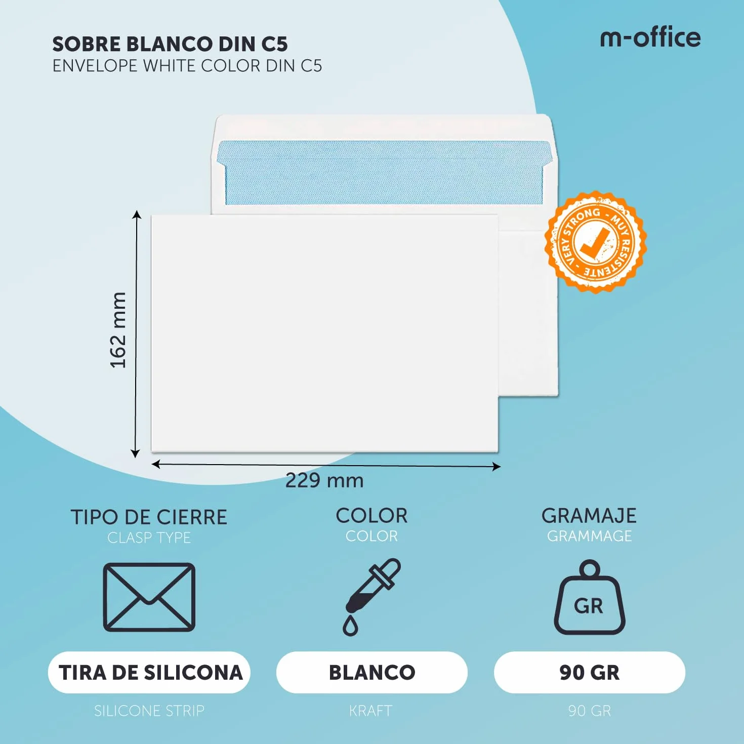 SOBRE N.11 BLANCO DIN C5 162X229 TIRA DE SILICONA 50 uds