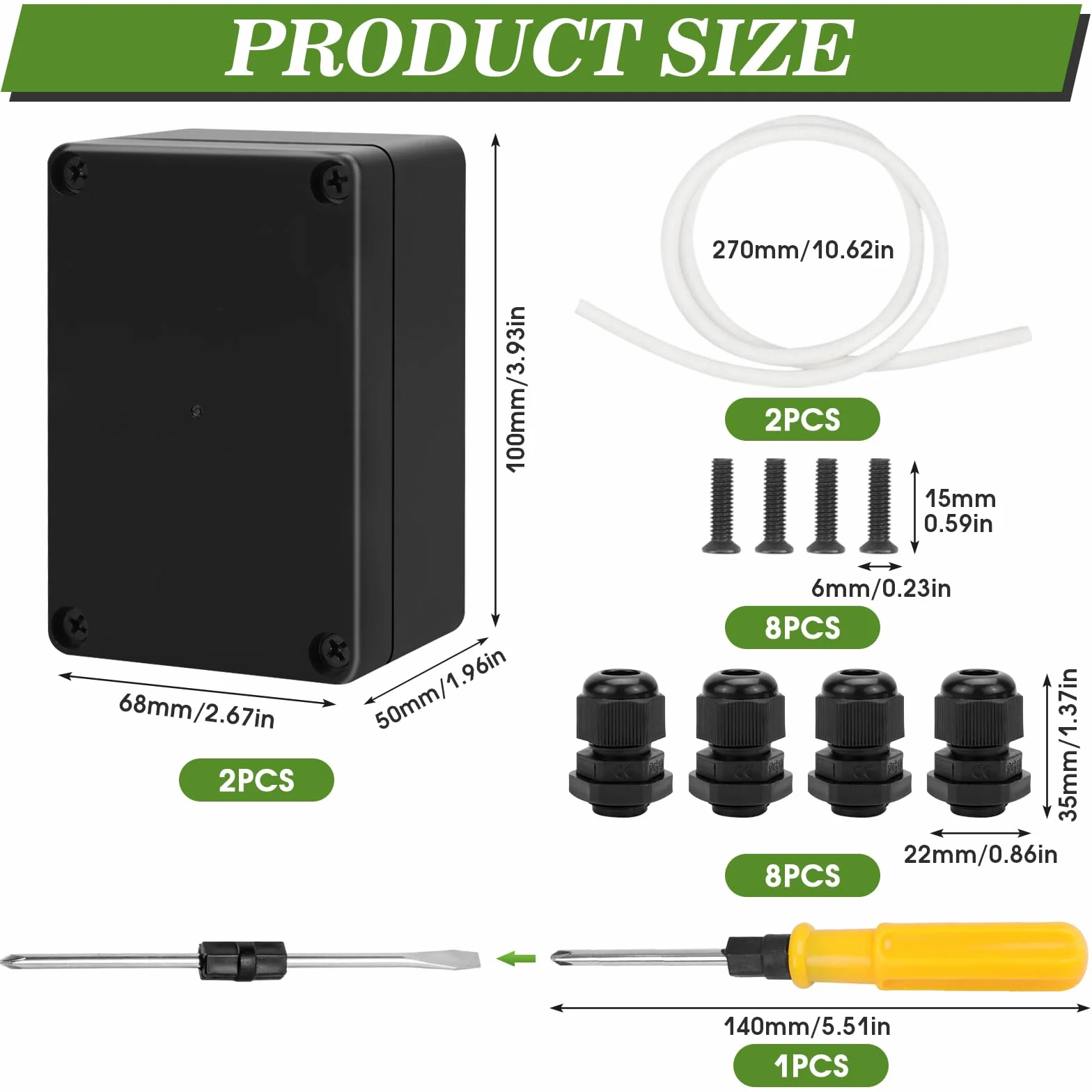 Caja de Conexiones Impermeable IP65 100x68x50mm con 8 Prensaestopas