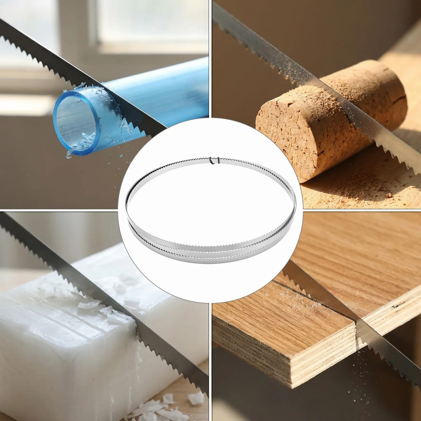 QWORK® Juego de 4 hojas de sierra de cinta - 1400 x 6.35 x 0.35 mm, acero de aleación SK5, 10 dientes por pulgada, para sierra de cinta de 8"