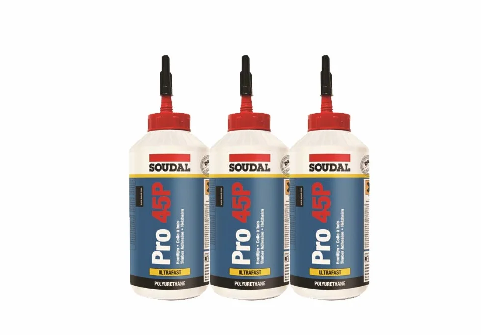 Soudal Wood Glue Pro 45P, pegamento de poliuretano impermeable D4, 750 ml, paquete de 3