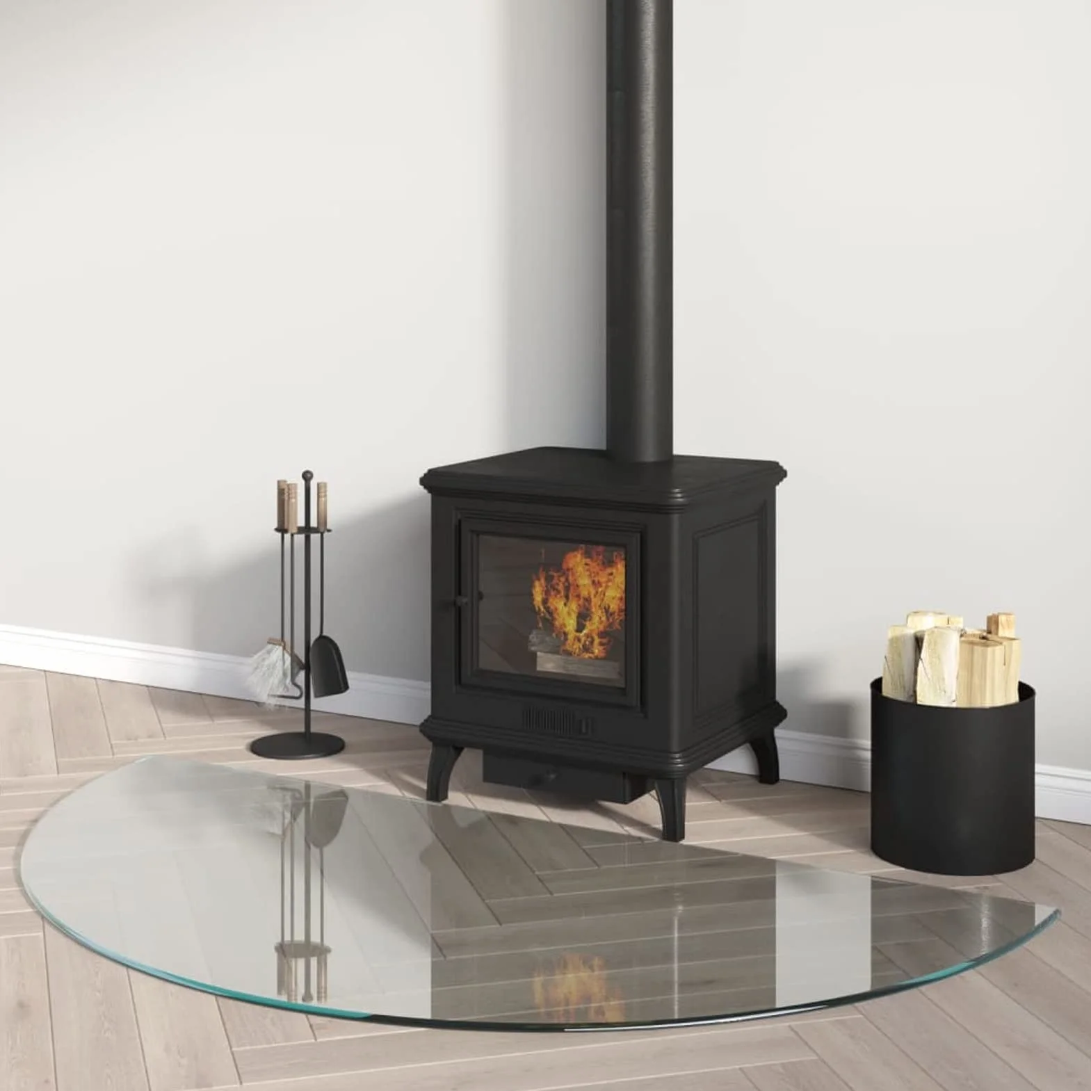 Placa de cristal para chimenea, semicircular, 1200 x 600 mm, protector de suelo para parquet y superficies laminadas, base de estufa resistente a altas temperaturas, cubierta de suelo de vidrio