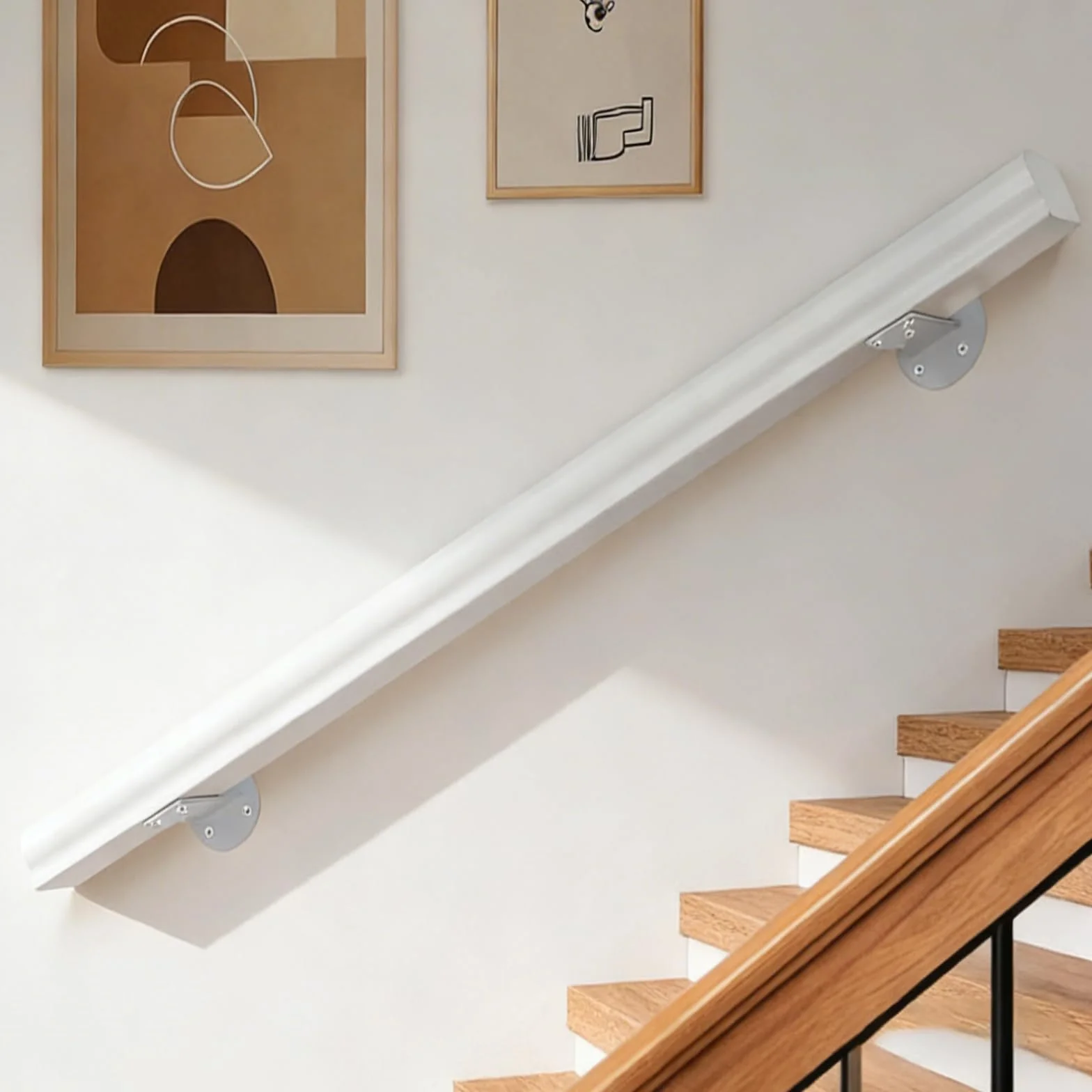 80cm Pasamanos Blanco de Madera Maciza | Barandilla Antideslizante para Escaleras del Hogar | Barra de Seguridad Resistente para Escaleras Interiores y Exteriores, Pasillos, Áticos y Patios