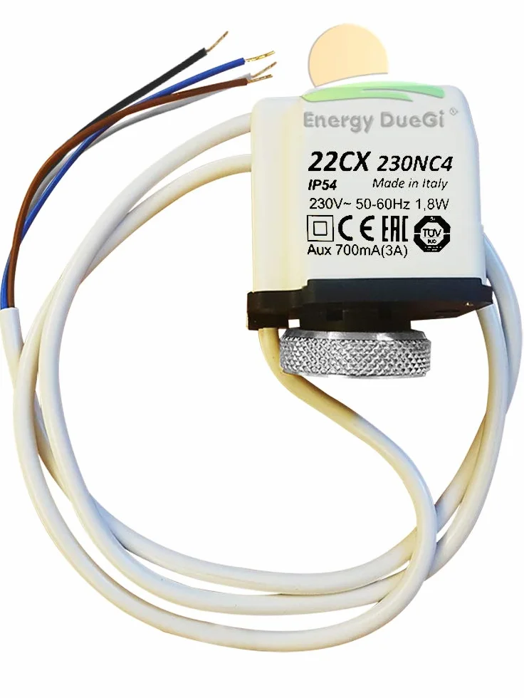 Actuador electrotérmico de 4 hilos, 230 V, Normalmente Cerrado, para colectores de calefacción por suelo radiante