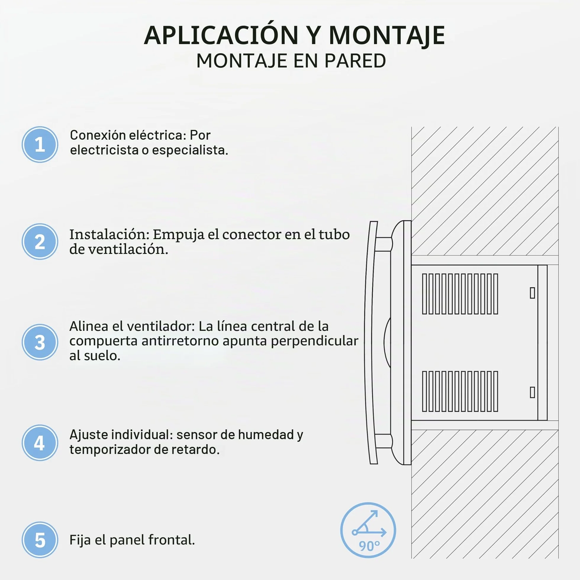 BREEZE Ventilador de Baño 100mm Sensor de Humedad IPX4 12W 95m³/h Silencioso