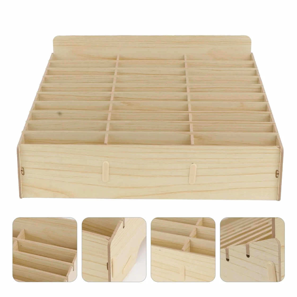 Caja de almacenamiento de madera para teléfono móvil, 30 compartimentos, organizador de mesa grande