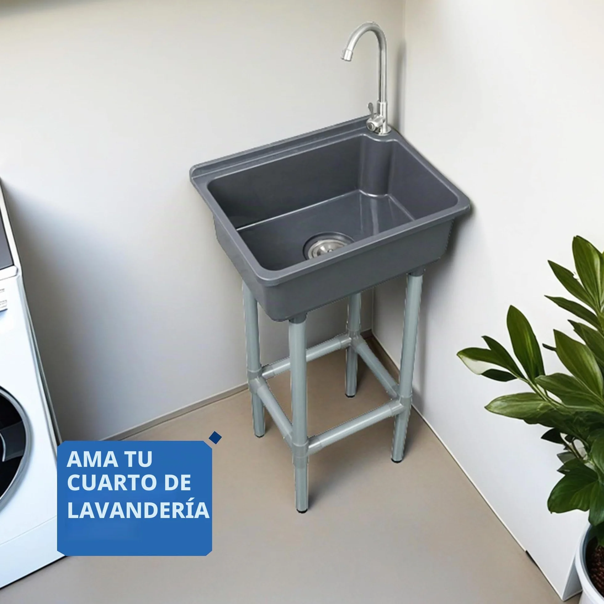 Fregadero independiente de un solo cuenco, fregadero de cocina montado en la pared, tina de lavandería de 16.9 x 12.8 pulgadas con agujero de grifo de 1.26 pulgadas, fregaderos de plástico para el
