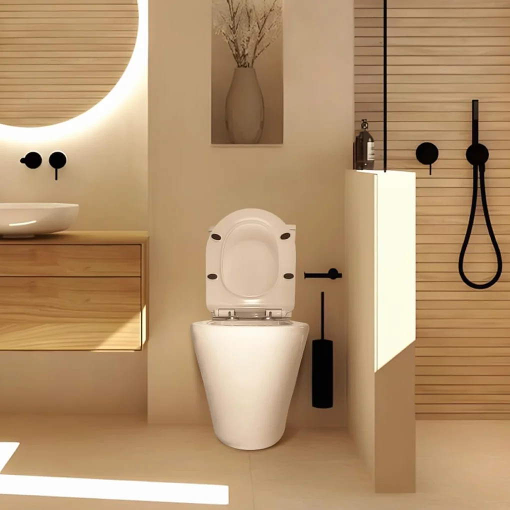 Inodoro Completo - WC Inodoro Completo con Sistema Rimless Antibacterias - Vater Baño con Tapa UF Termodurente Amortiguada - Inodoro Salida Dual Eficiente con Ahorro de Agua (Venecia)