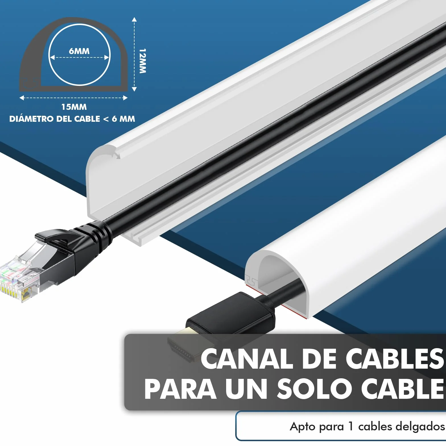 shinfly 1m Canaletas para Cables Blanco, Canaleta Cables Pared Adhesivo para 1 Cable, Esconder Cable Adecuado para la Gestión de Cable en Pared, Suelo y Oficina
